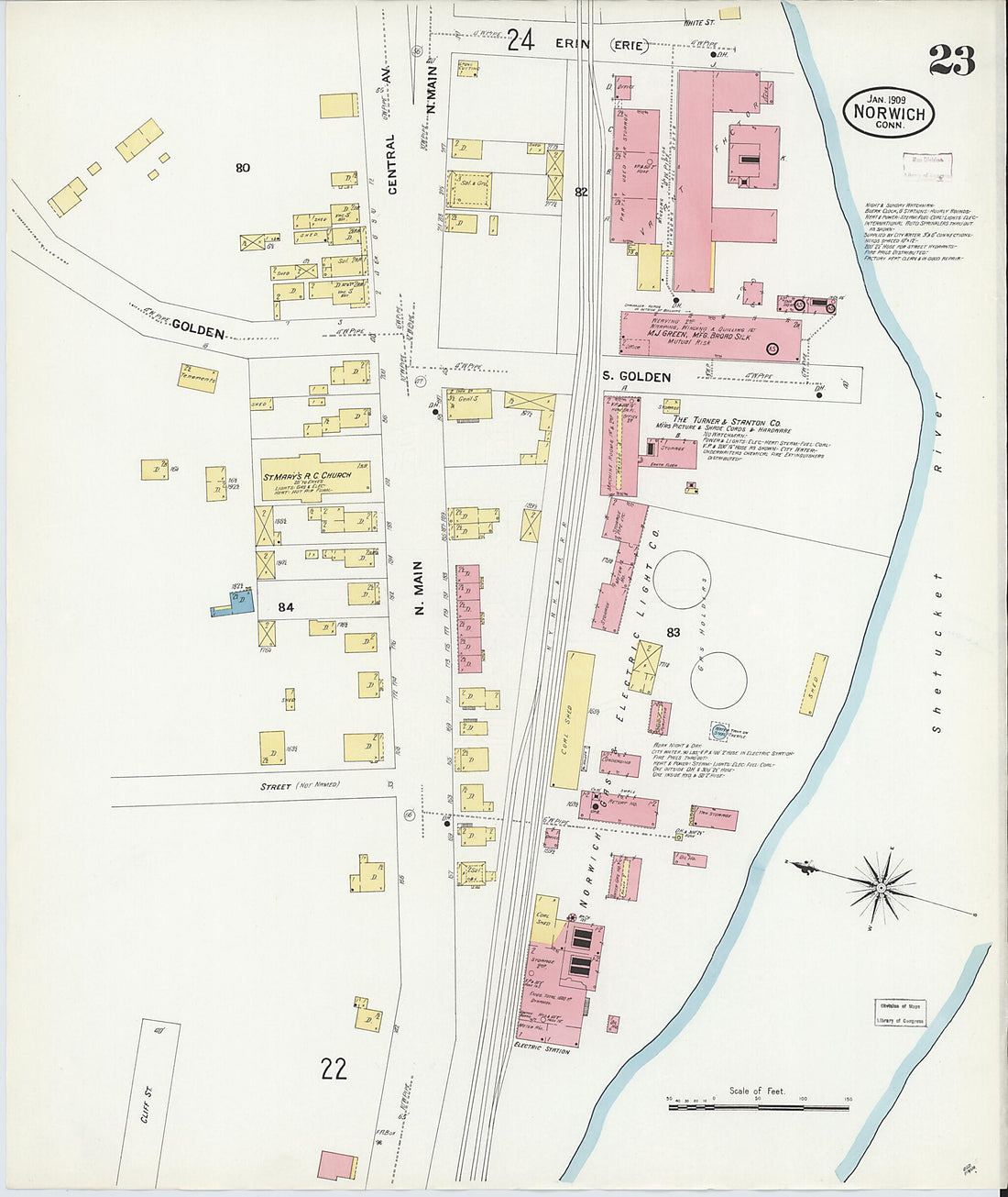 This old map of Norwich, New London County, Connecticut was created by Sanborn Map Company in 1909