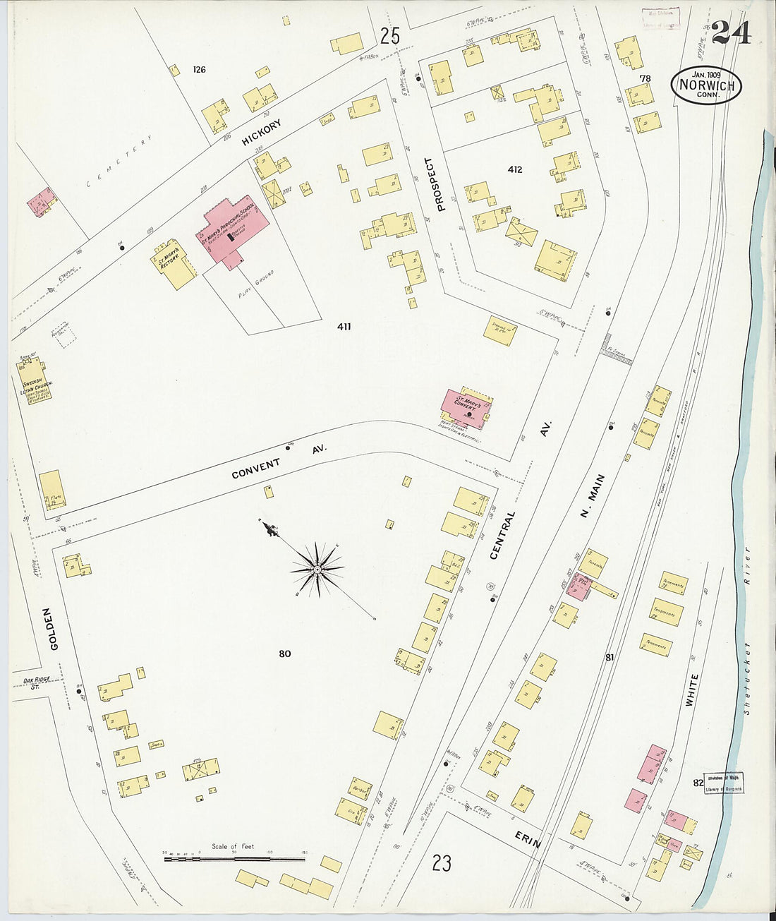 This old map of Norwich, New London County, Connecticut was created by Sanborn Map Company in 1909