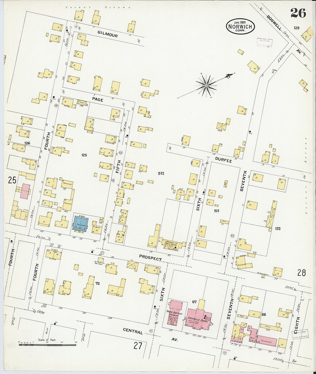 This old map of Norwich, New London County, Connecticut was created by Sanborn Map Company in 1909
