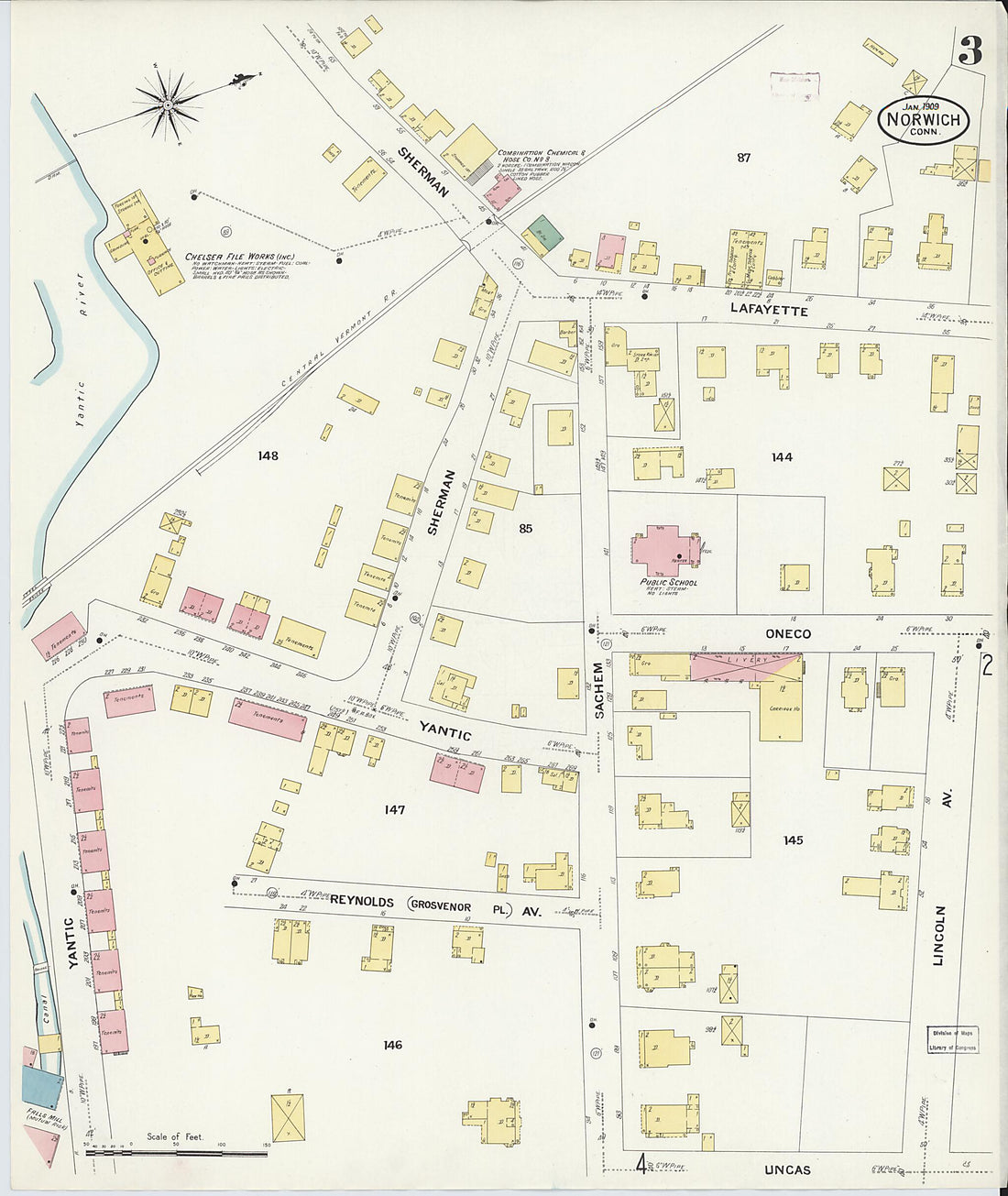 This old map of Norwich, New London County, Connecticut was created by Sanborn Map Company in 1909