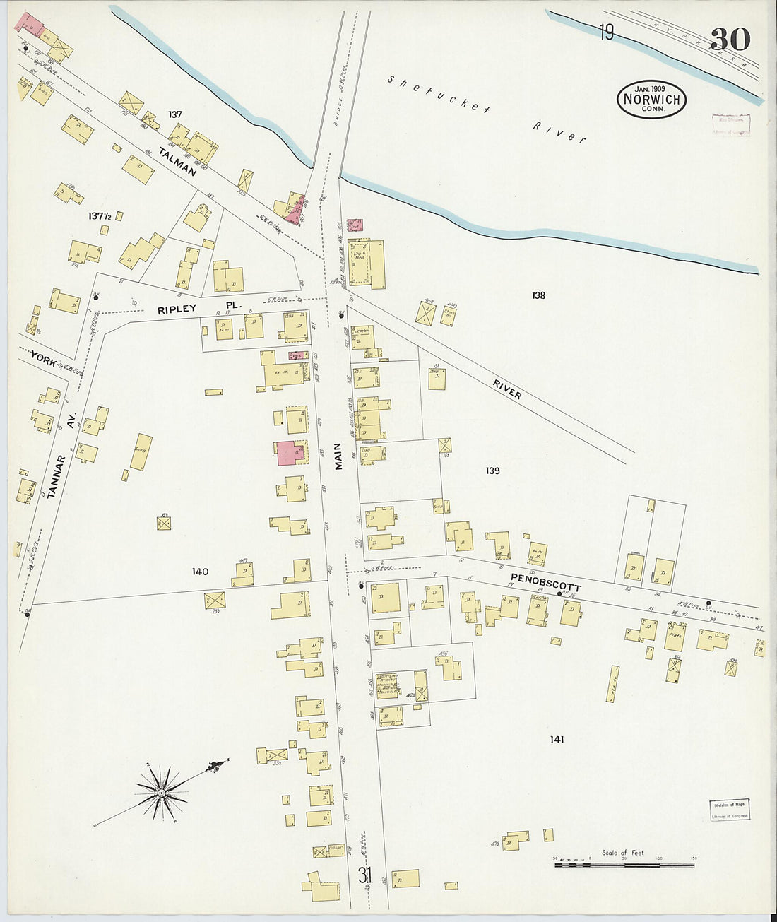 This old map of Norwich, New London County, Connecticut was created by Sanborn Map Company in 1909