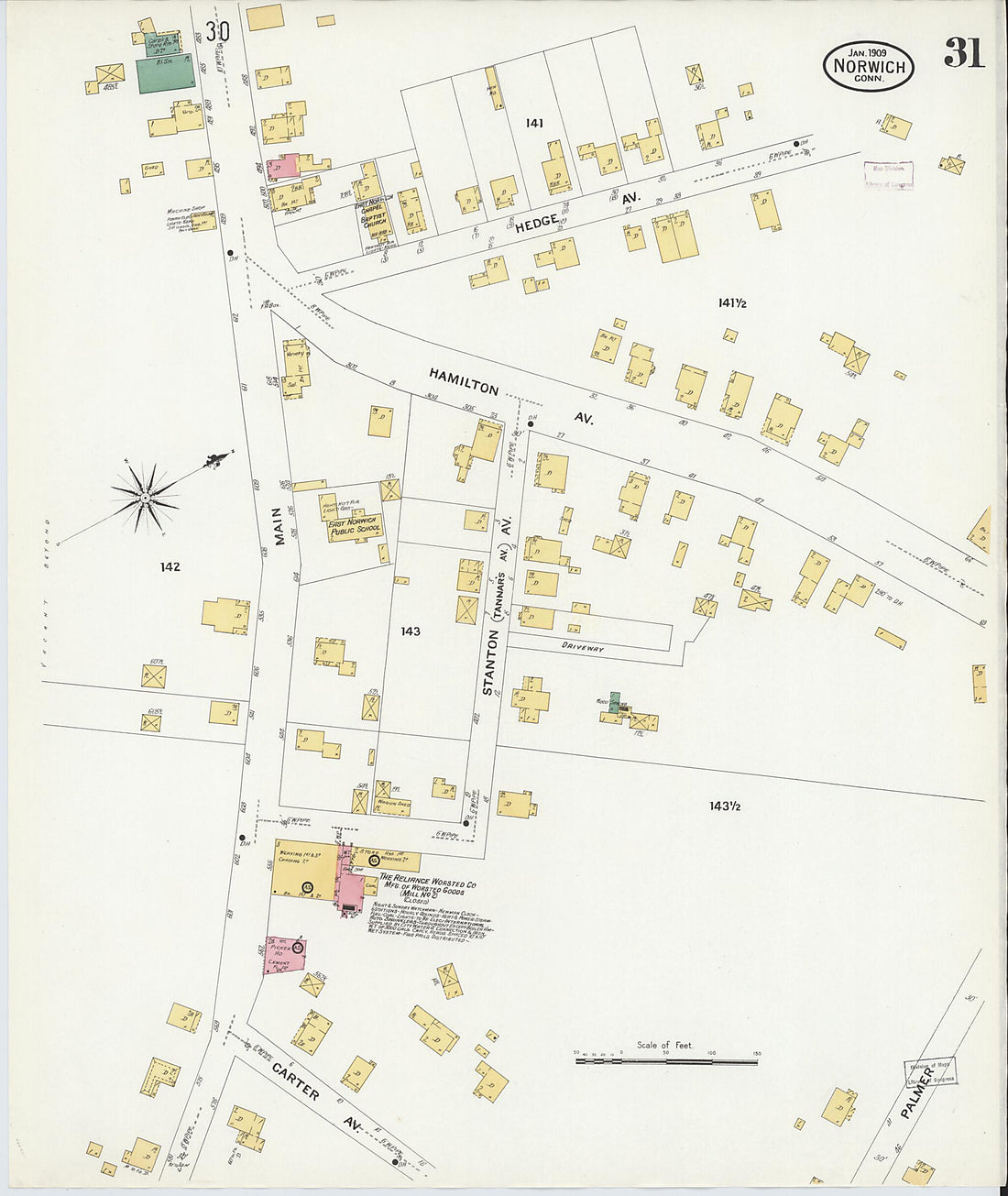 This old map of Norwich, New London County, Connecticut was created by Sanborn Map Company in 1909