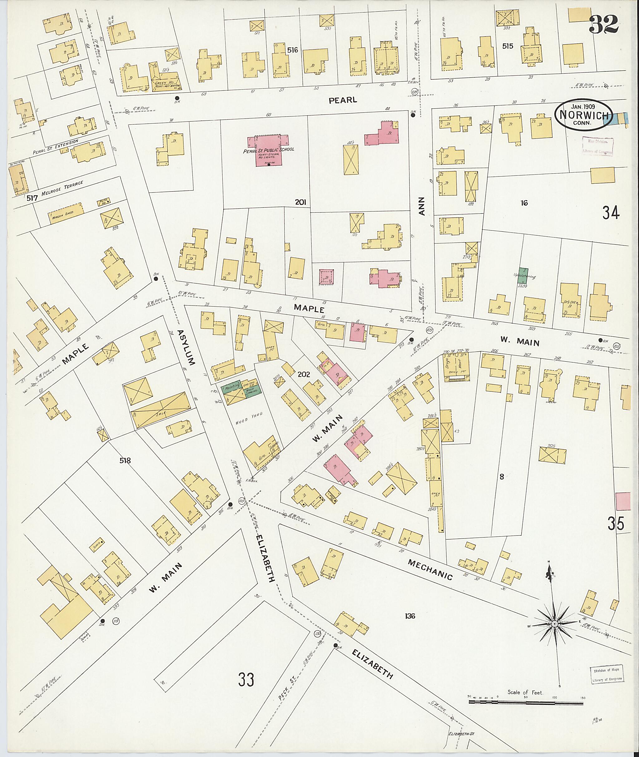 This old map of Norwich, New London County, Connecticut was created by Sanborn Map Company in 1909