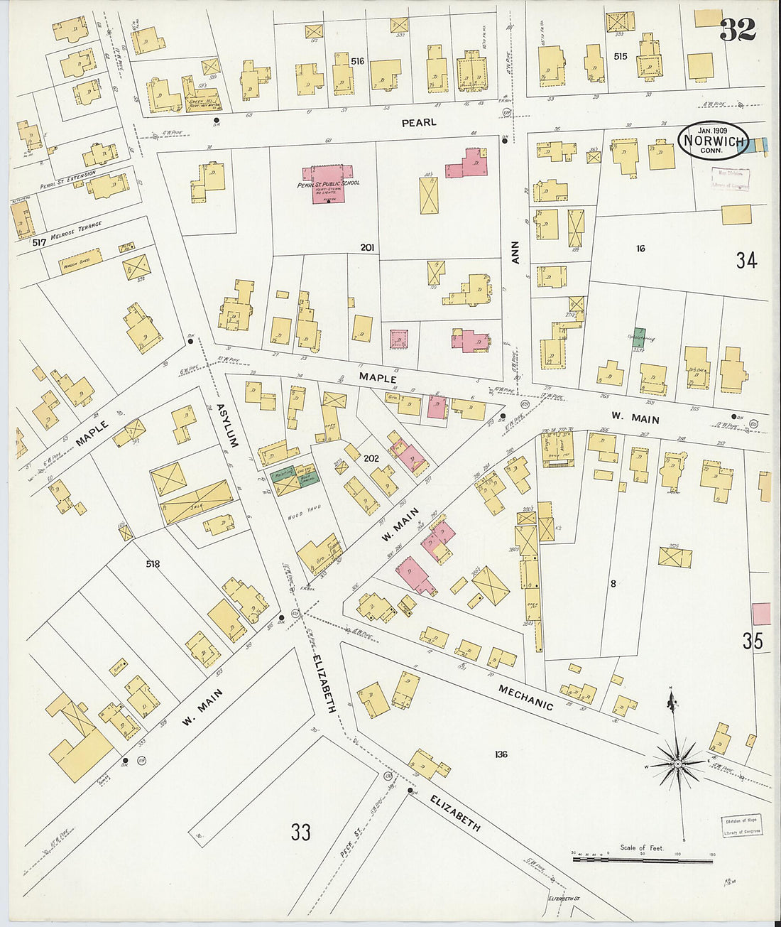 This old map of Norwich, New London County, Connecticut was created by Sanborn Map Company in 1909