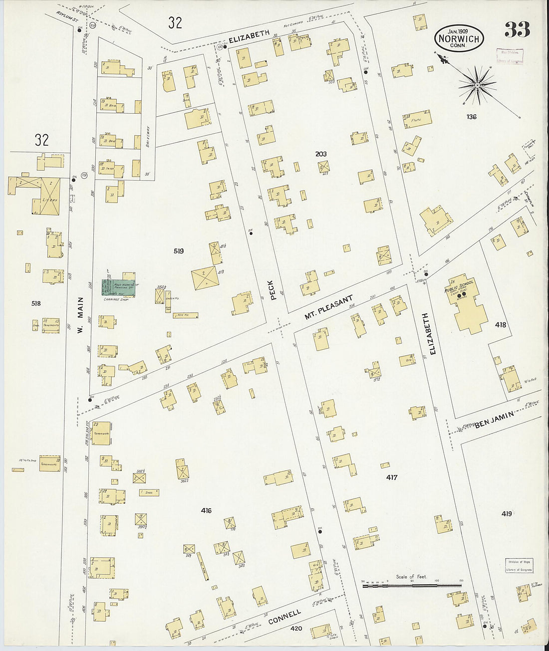 This old map of Norwich, New London County, Connecticut was created by Sanborn Map Company in 1909