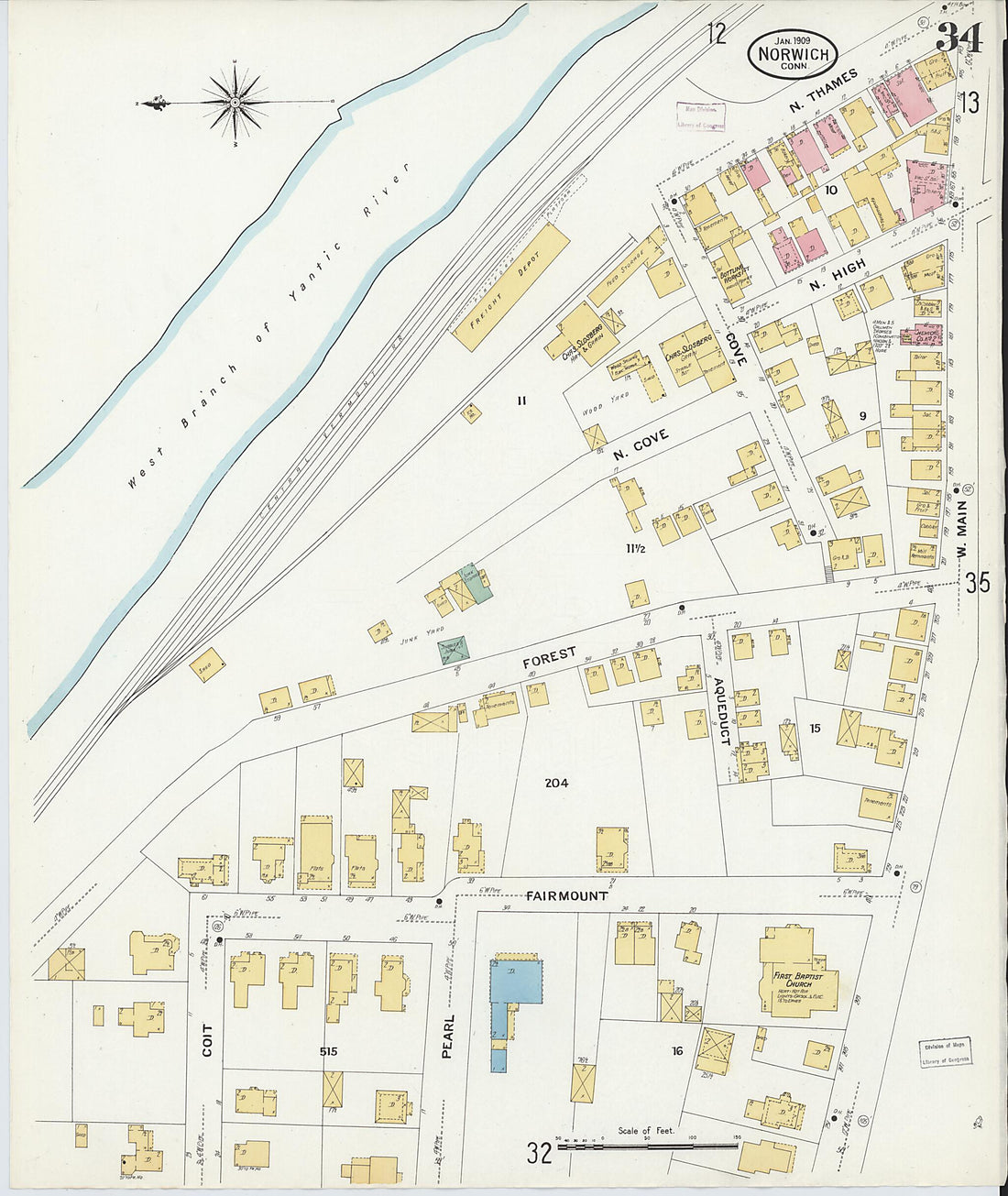 This old map of Norwich, New London County, Connecticut was created by Sanborn Map Company in 1909