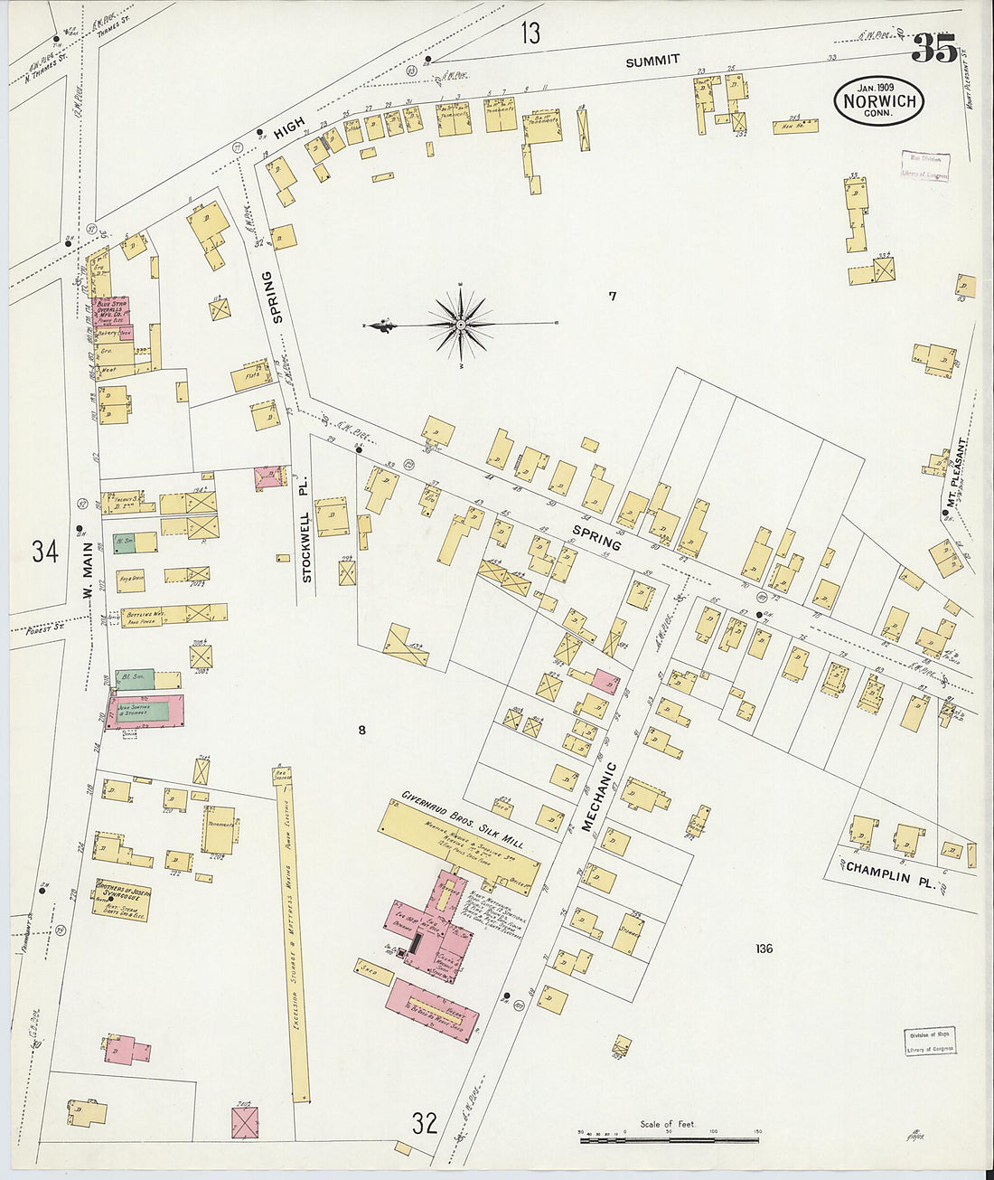 This old map of Norwich, New London County, Connecticut was created by Sanborn Map Company in 1909