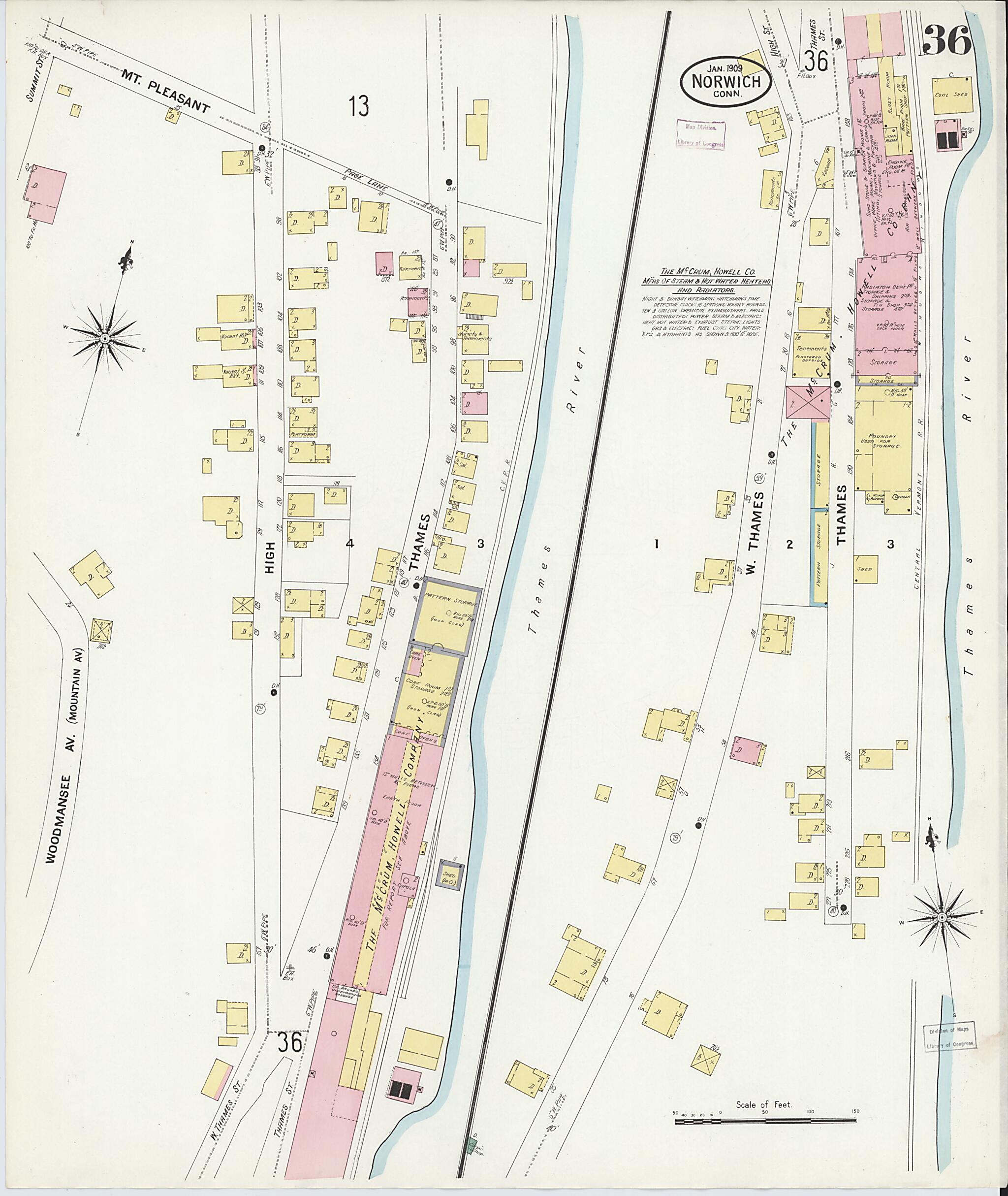 This old map of Norwich, New London County, Connecticut was created by Sanborn Map Company in 1909