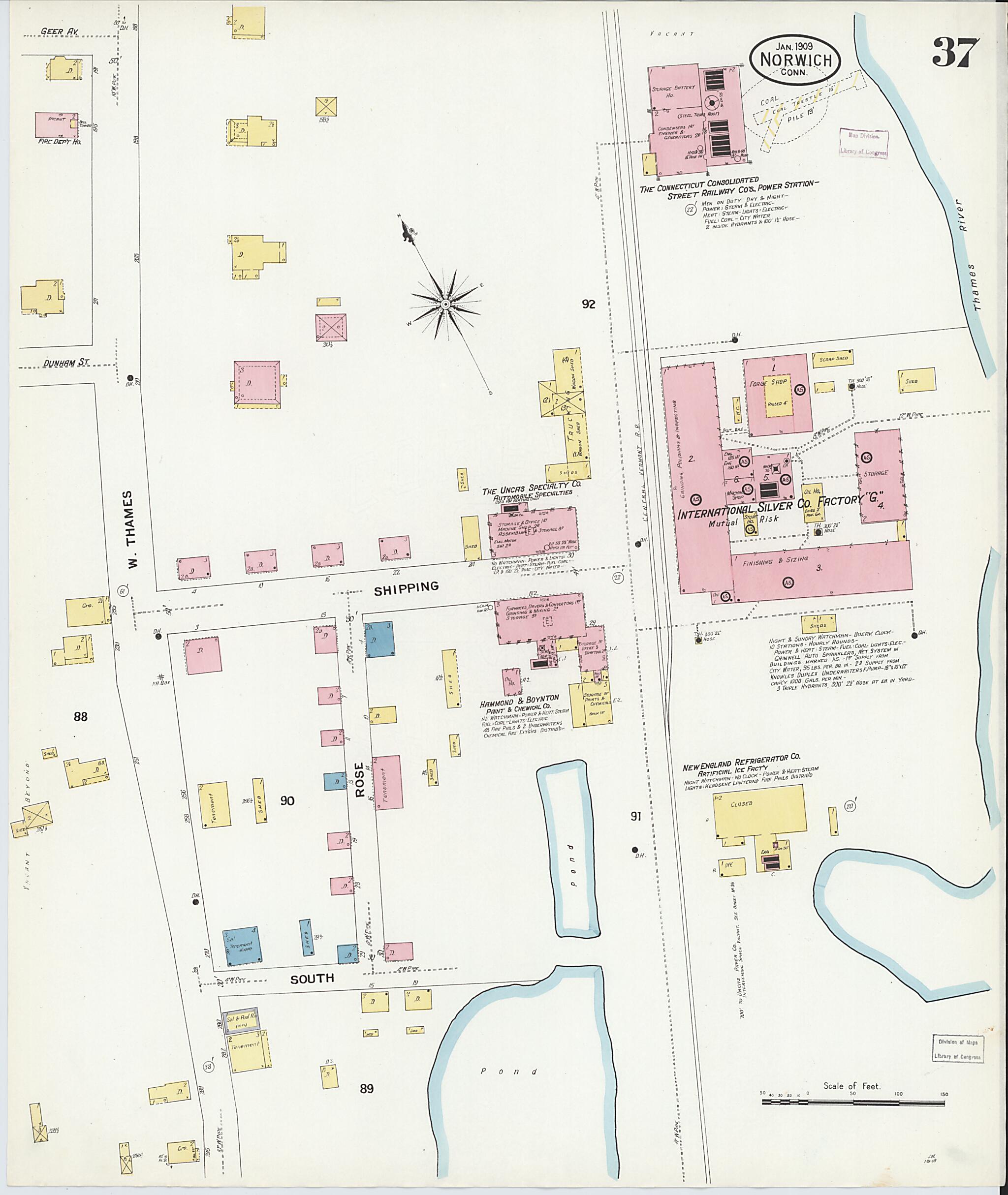 This old map of Norwich, New London County, Connecticut was created by Sanborn Map Company in 1909