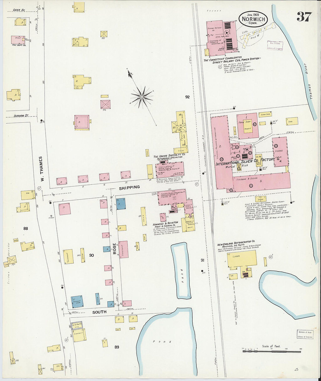 This old map of Norwich, New London County, Connecticut was created by Sanborn Map Company in 1909