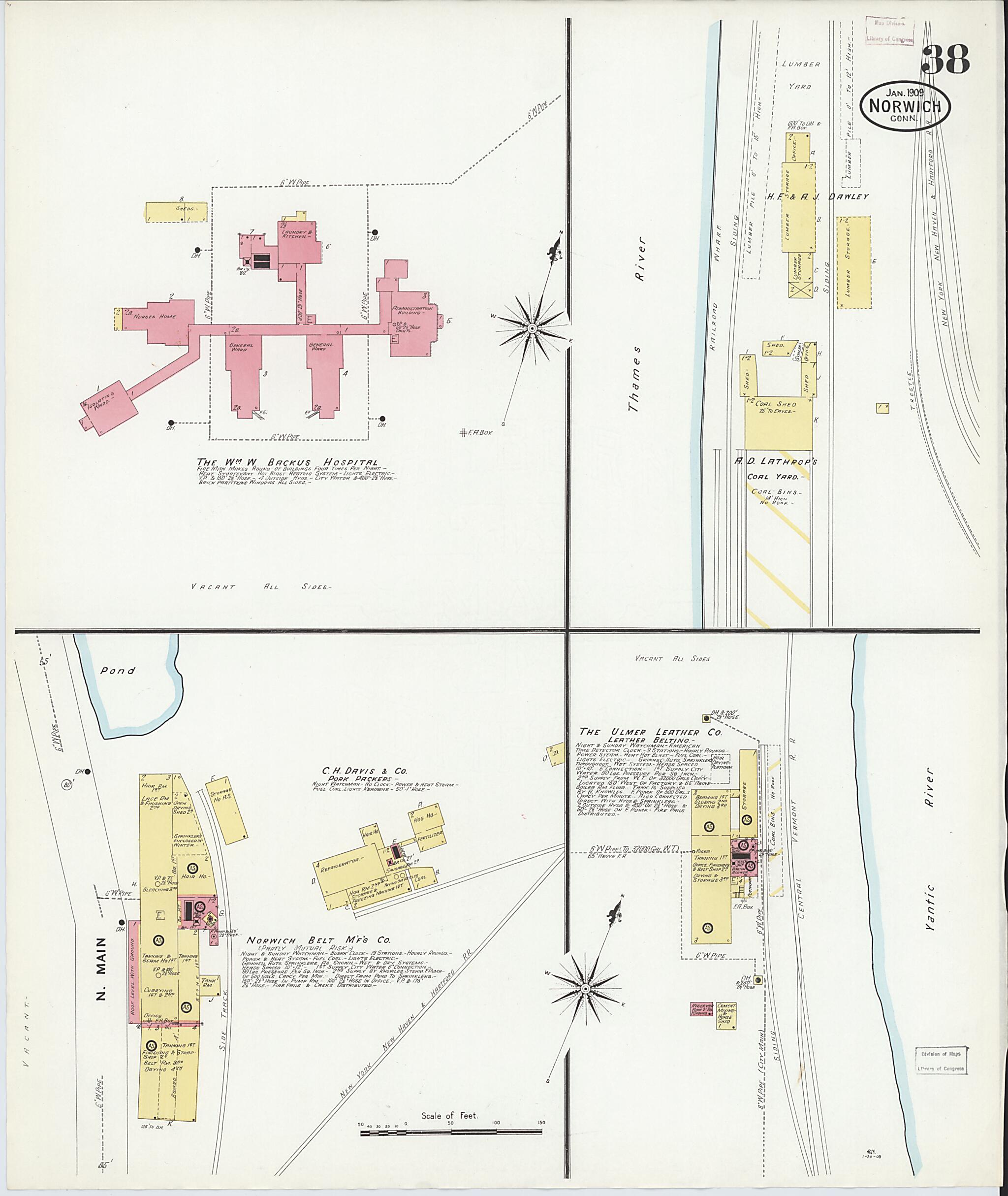 This old map of Norwich, New London County, Connecticut was created by Sanborn Map Company in 1909