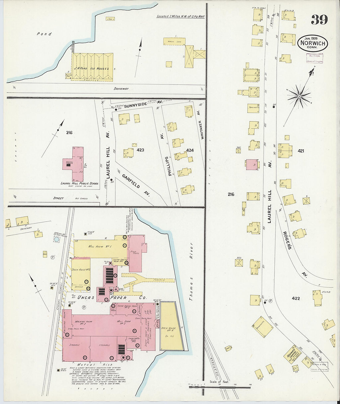 This old map of Norwich, New London County, Connecticut was created by Sanborn Map Company in 1909
