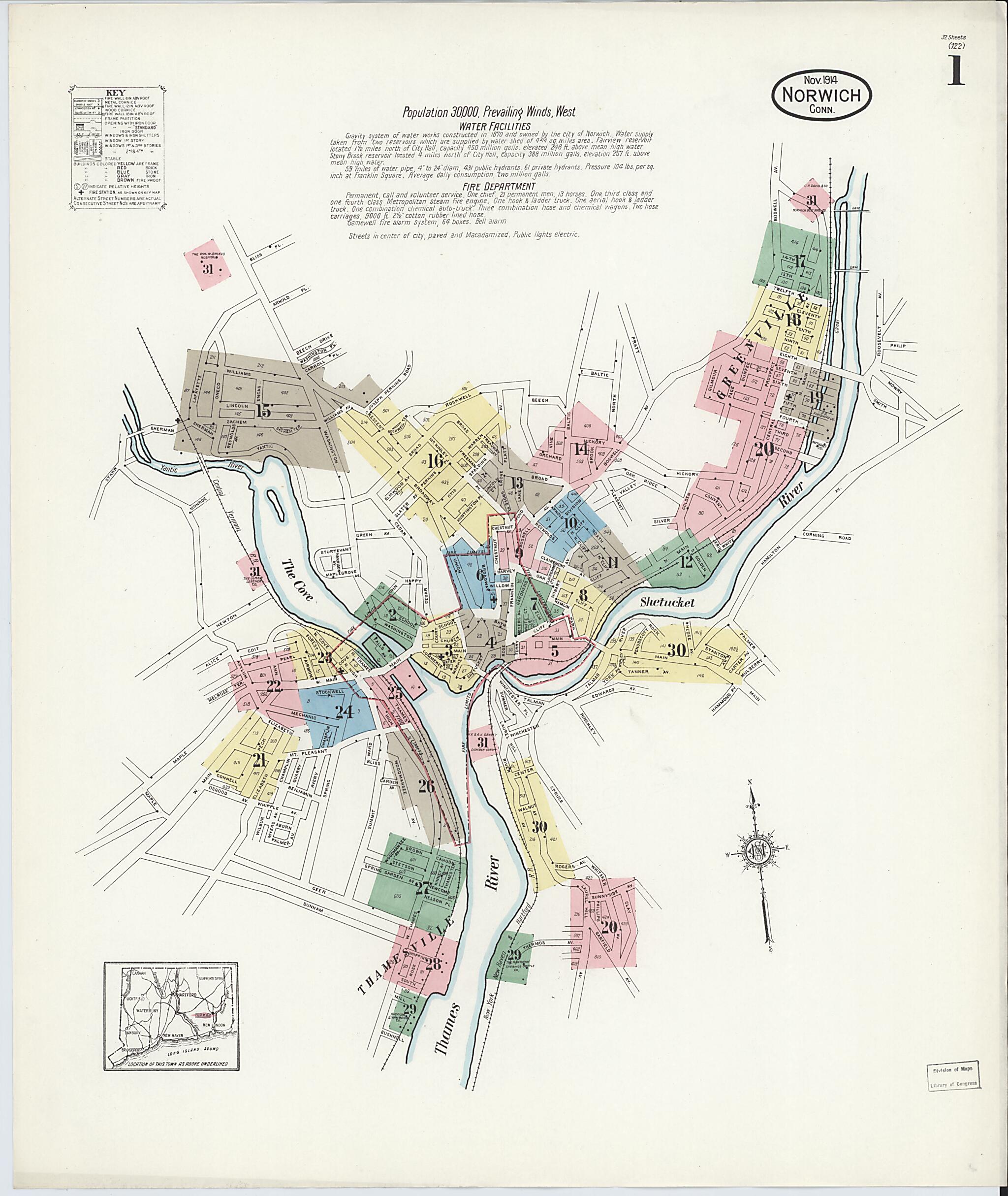 This old map of Norwich, New London County, Connecticut was created by Sanborn Map Company in 1914