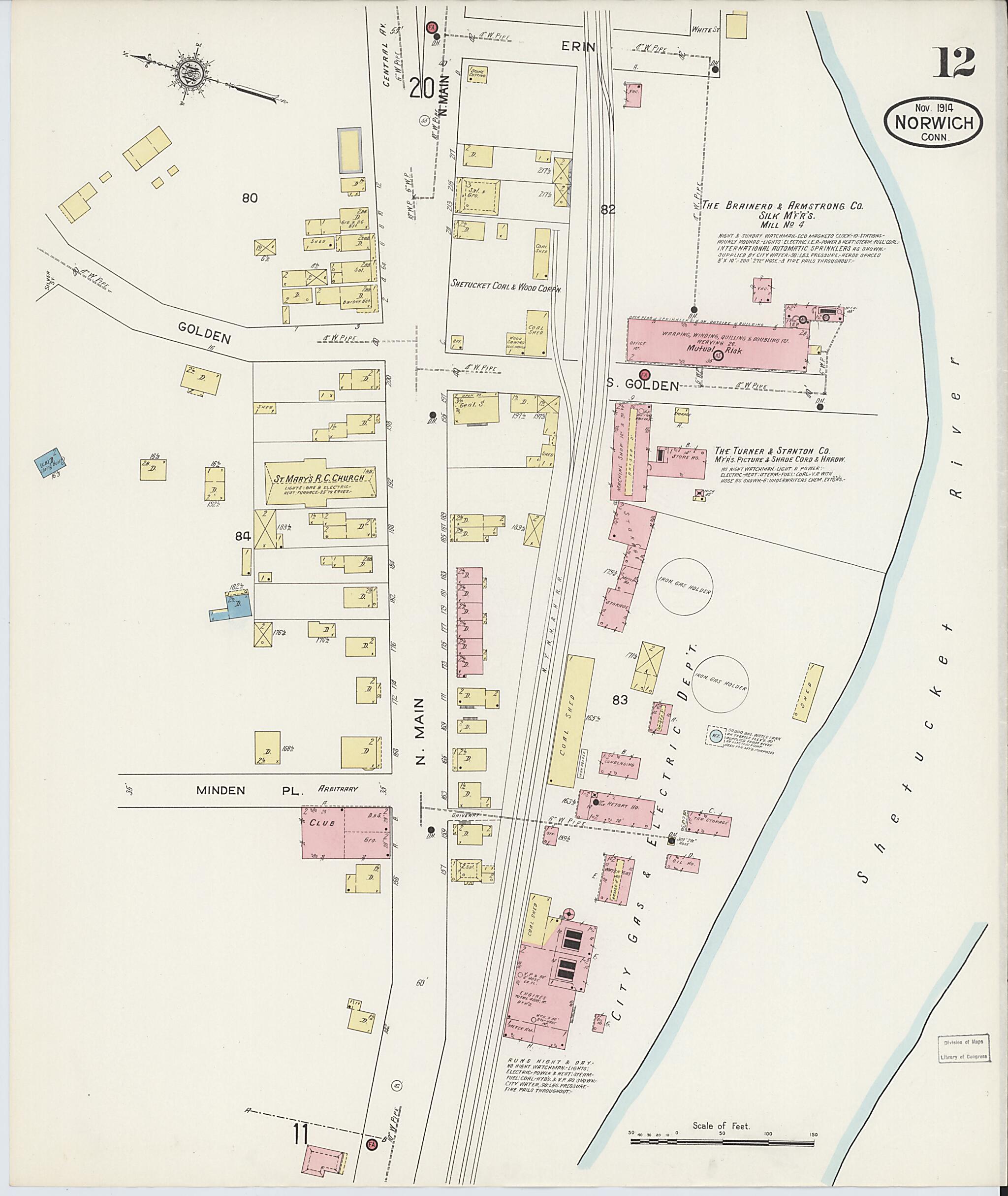 This old map of Norwich, New London County, Connecticut was created by Sanborn Map Company in 1914