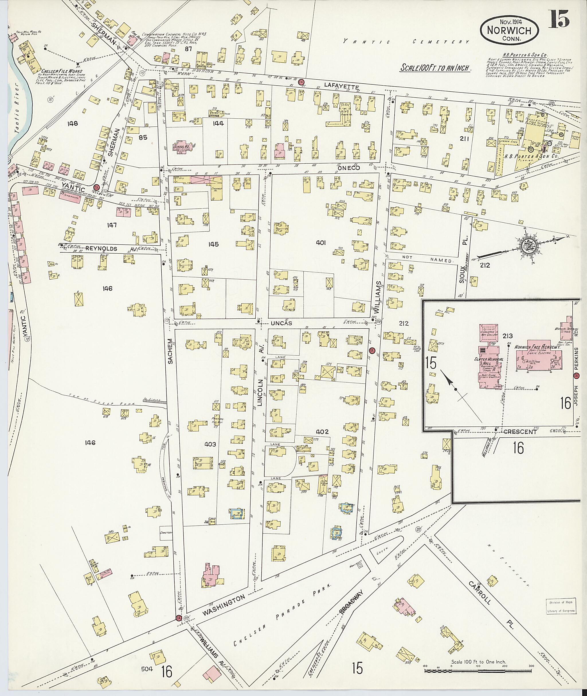 This old map of Norwich, New London County, Connecticut was created by Sanborn Map Company in 1914