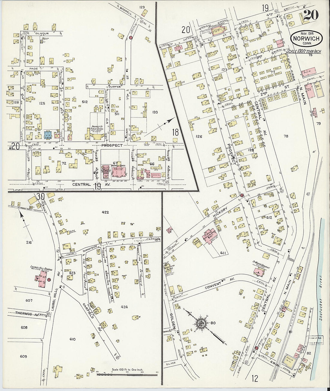 This old map of Norwich, New London County, Connecticut was created by Sanborn Map Company in 1914