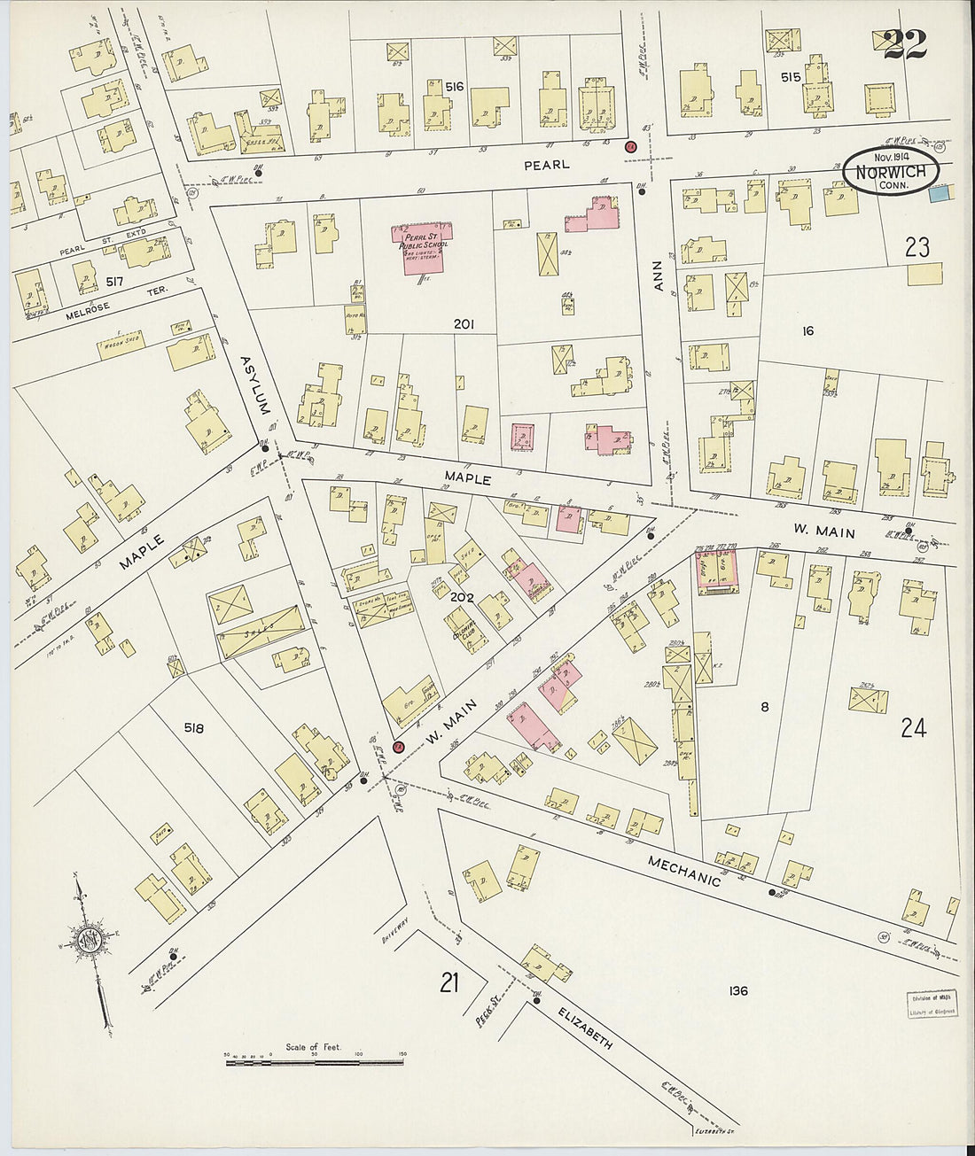 This old map of Norwich, New London County, Connecticut was created by Sanborn Map Company in 1914