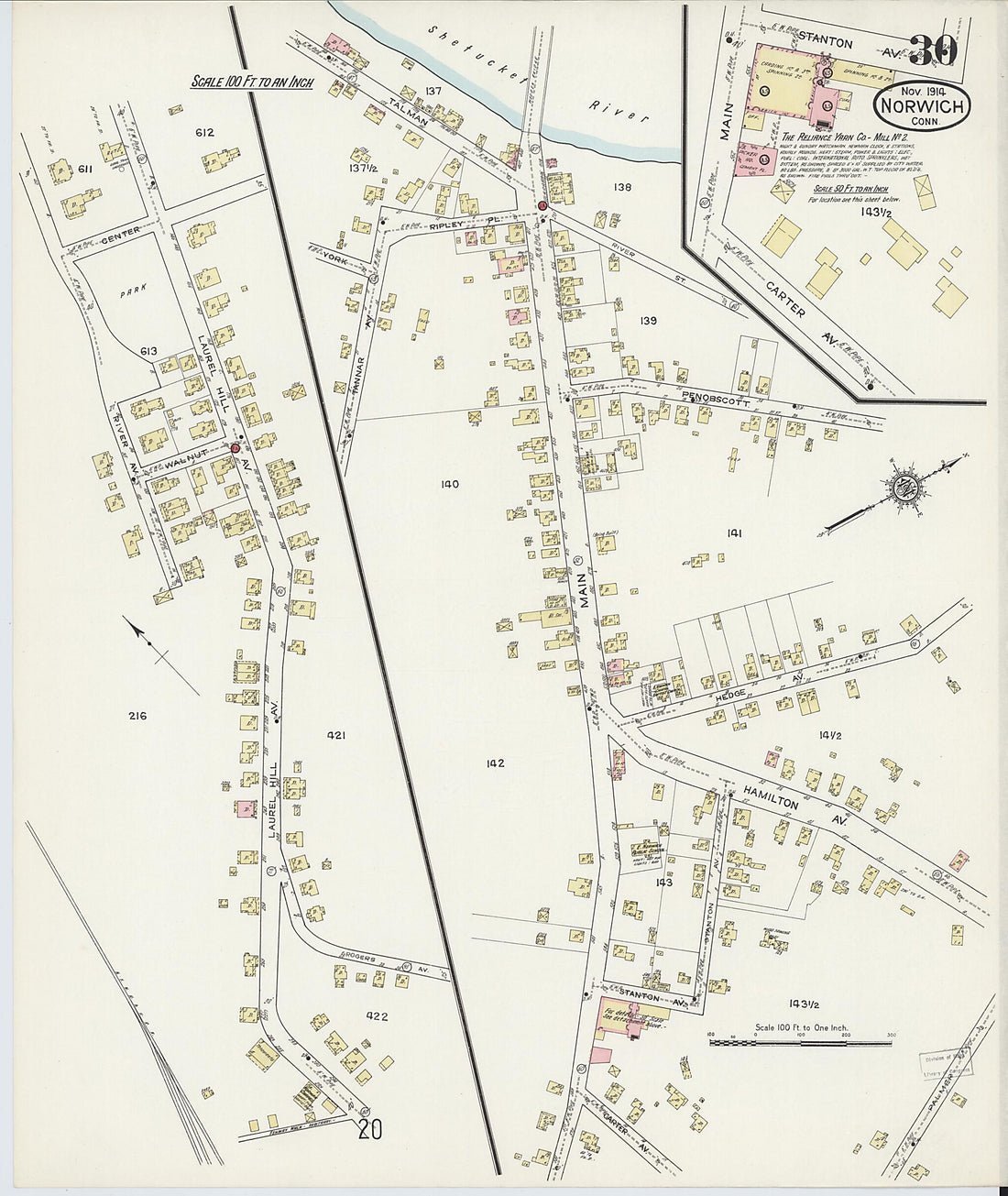 This old map of Norwich, New London County, Connecticut was created by Sanborn Map Company in 1914