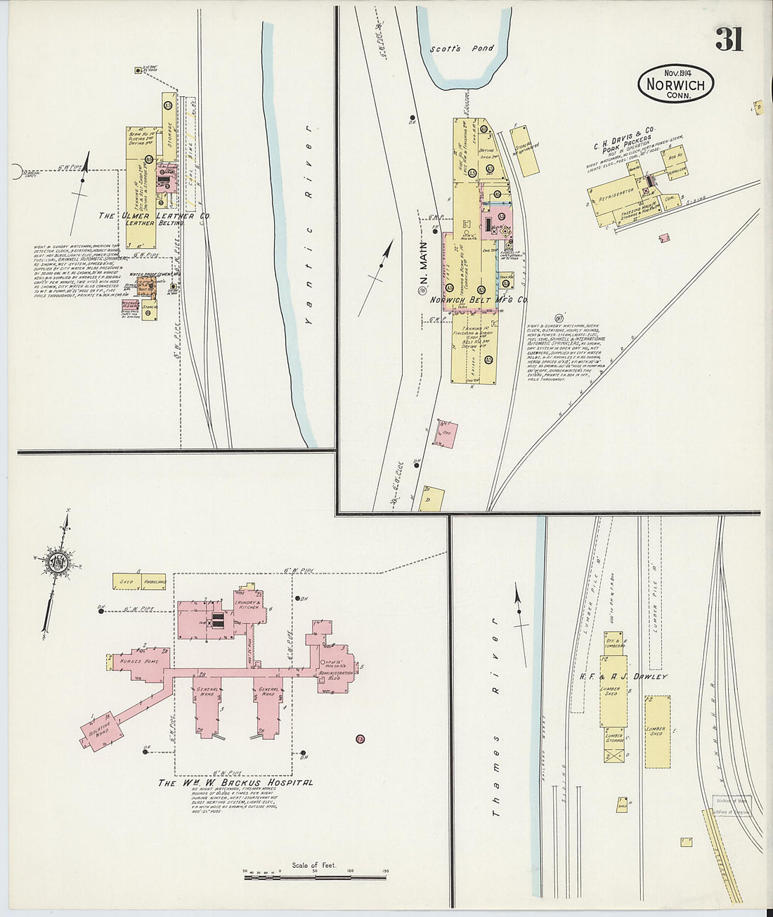 This old map of Norwich, New London County, Connecticut was created by Sanborn Map Company in 1914