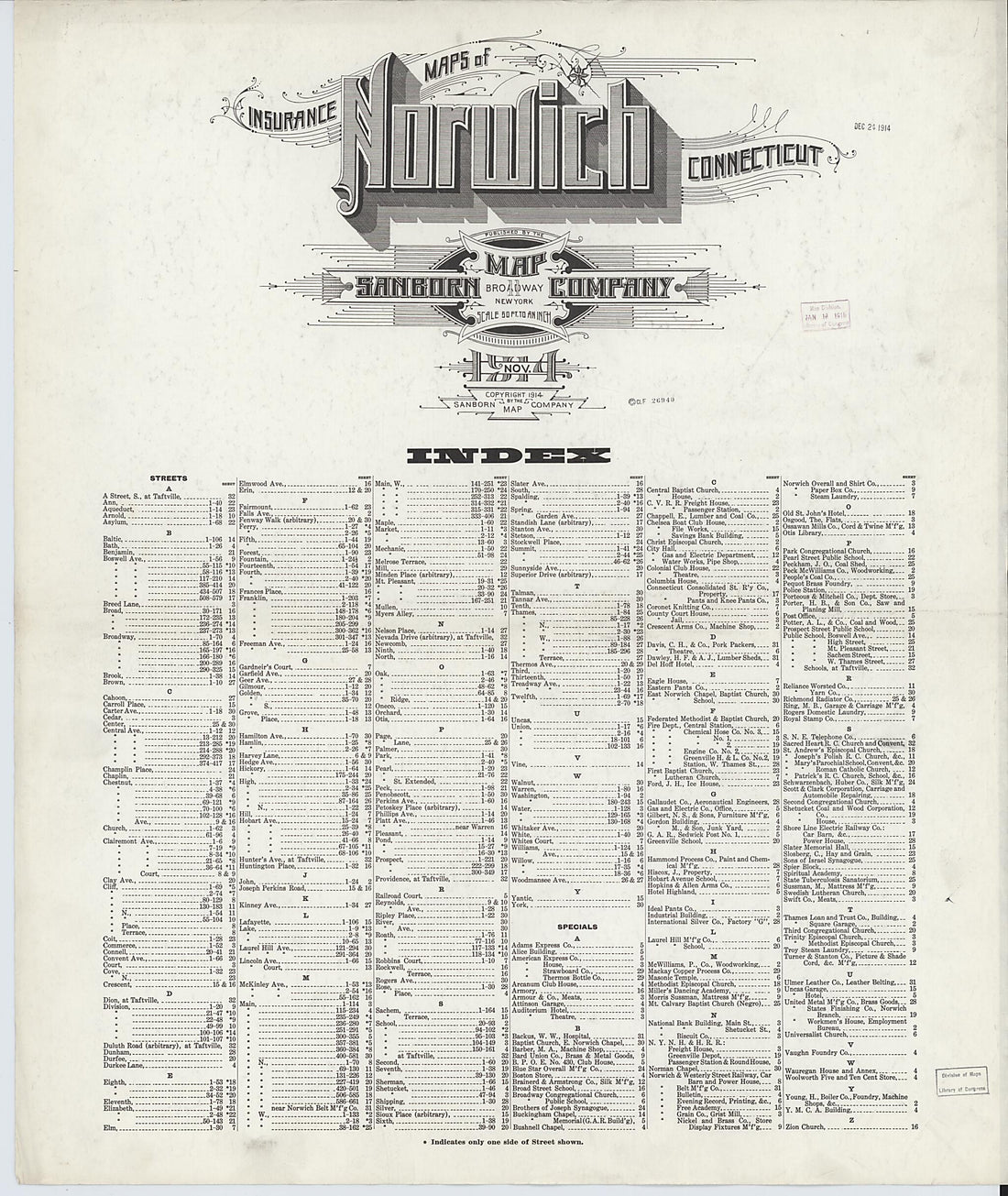 This old map of Norwich, New London County, Connecticut was created by Sanborn Map Company in 1914