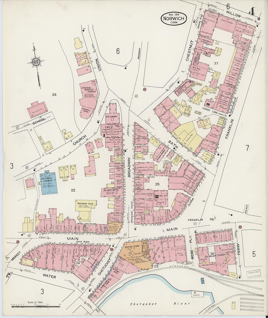 This old map of Norwich, New London County, Connecticut was created by Sanborn Map Company in 1914