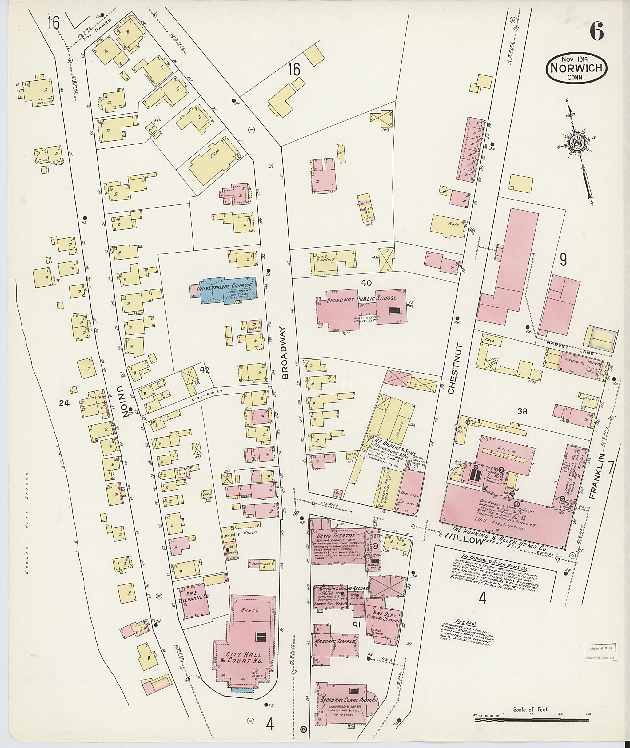 This old map of Norwich, New London County, Connecticut was created by Sanborn Map Company in 1914