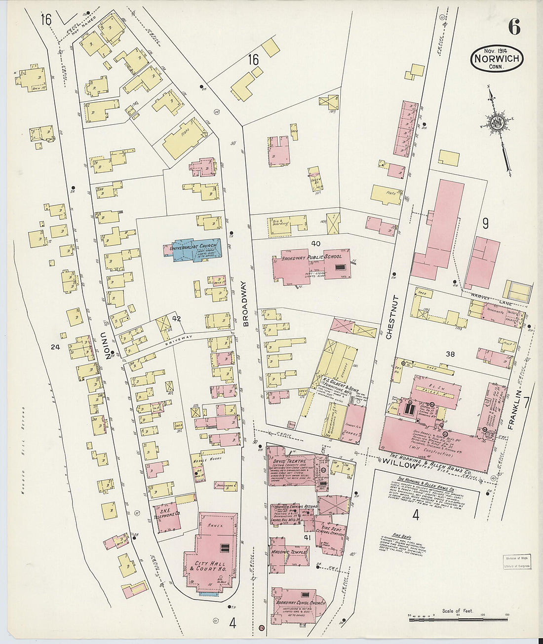 This old map of Norwich, New London County, Connecticut was created by Sanborn Map Company in 1914
