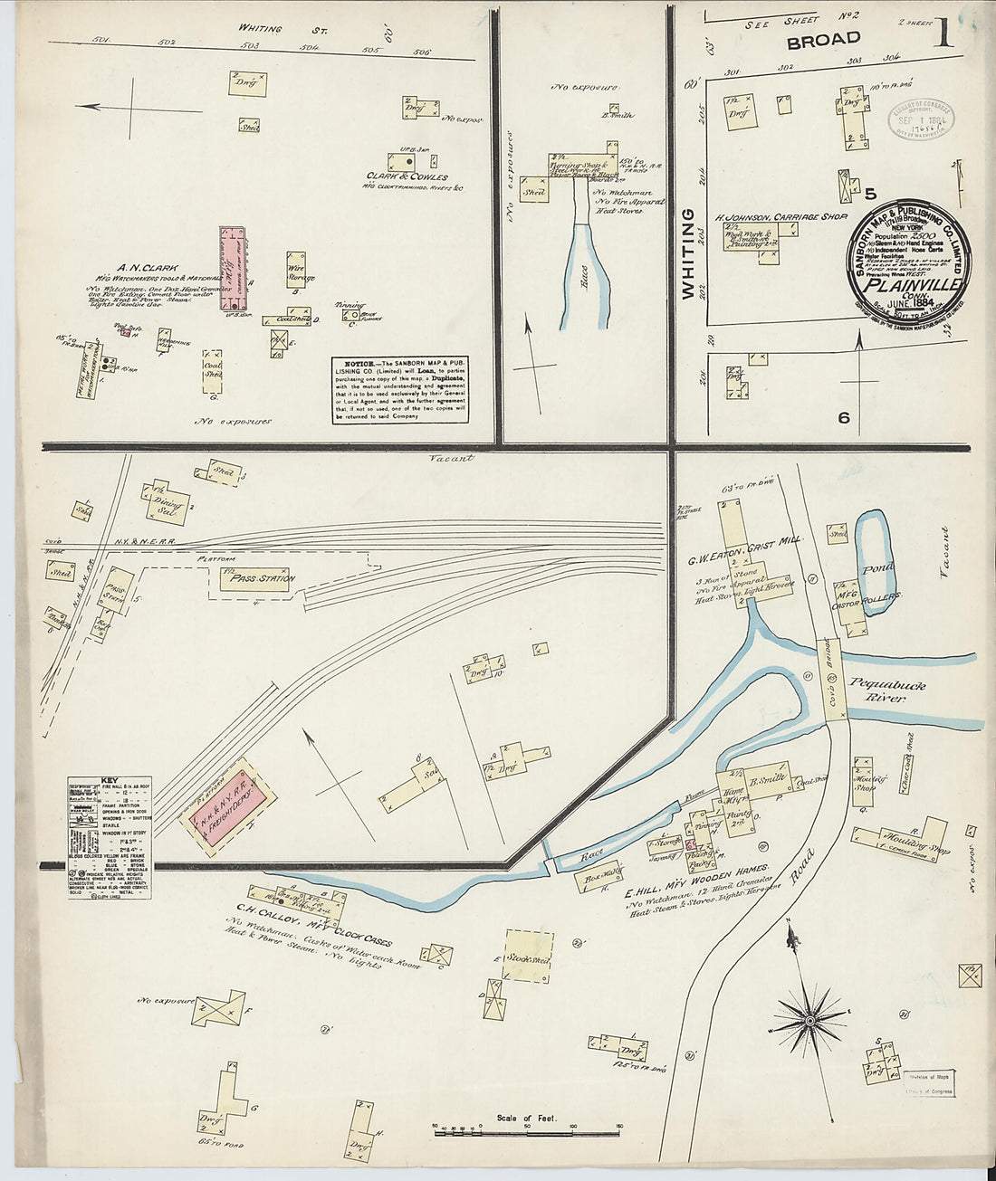 This old map of Plainville, Hartford County, Connecticut was created by Sanborn Map Company in 1884