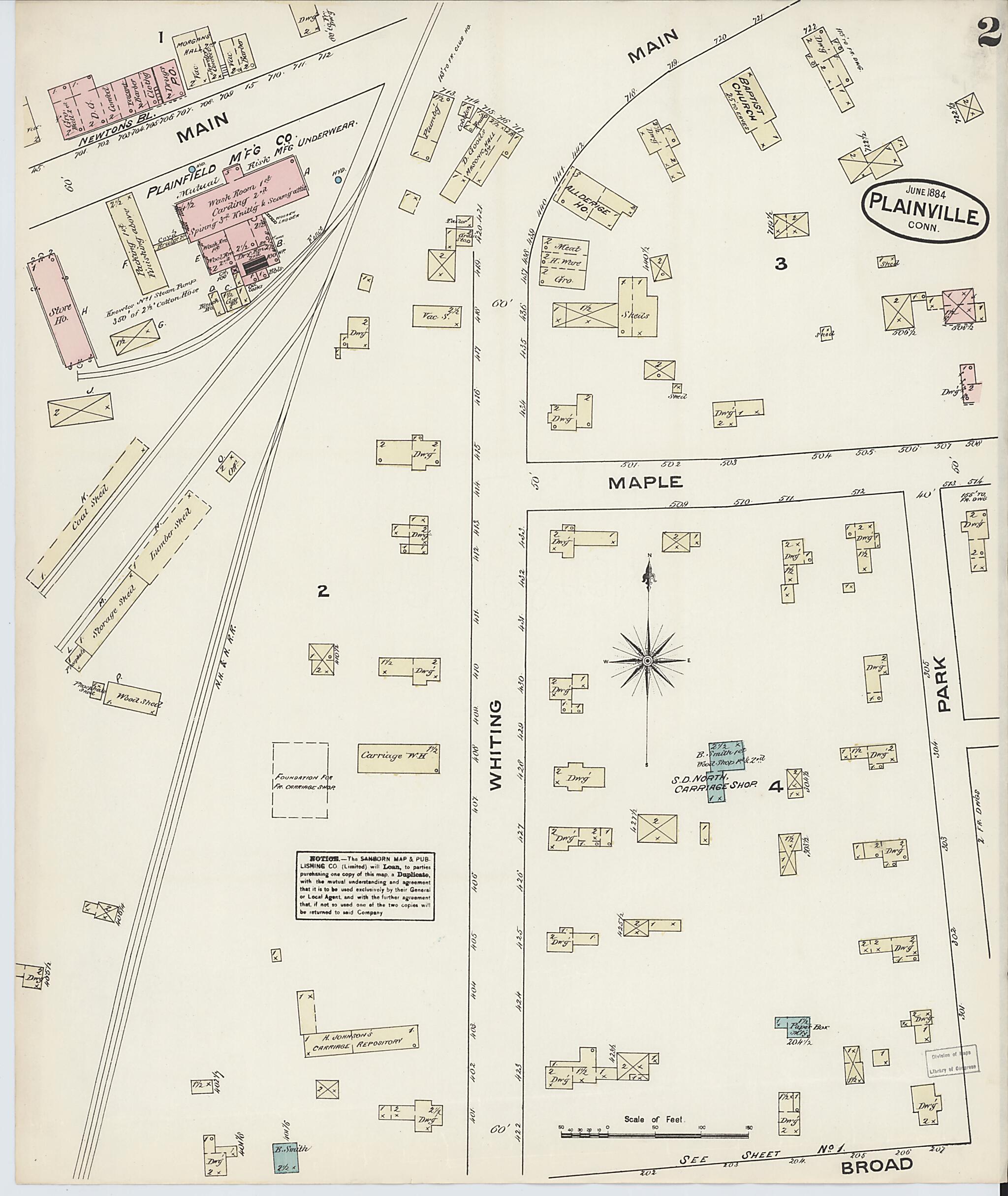 This old map of Plainville, Hartford County, Connecticut was created by Sanborn Map Company in 1884