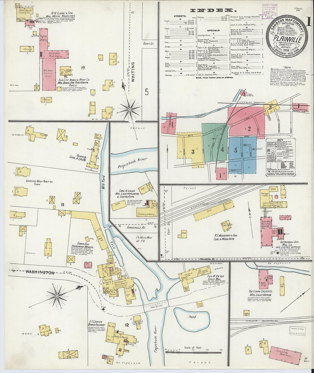 This old map of Plainville, Hartford County, Connecticut was created by Sanborn Map Company in 1905