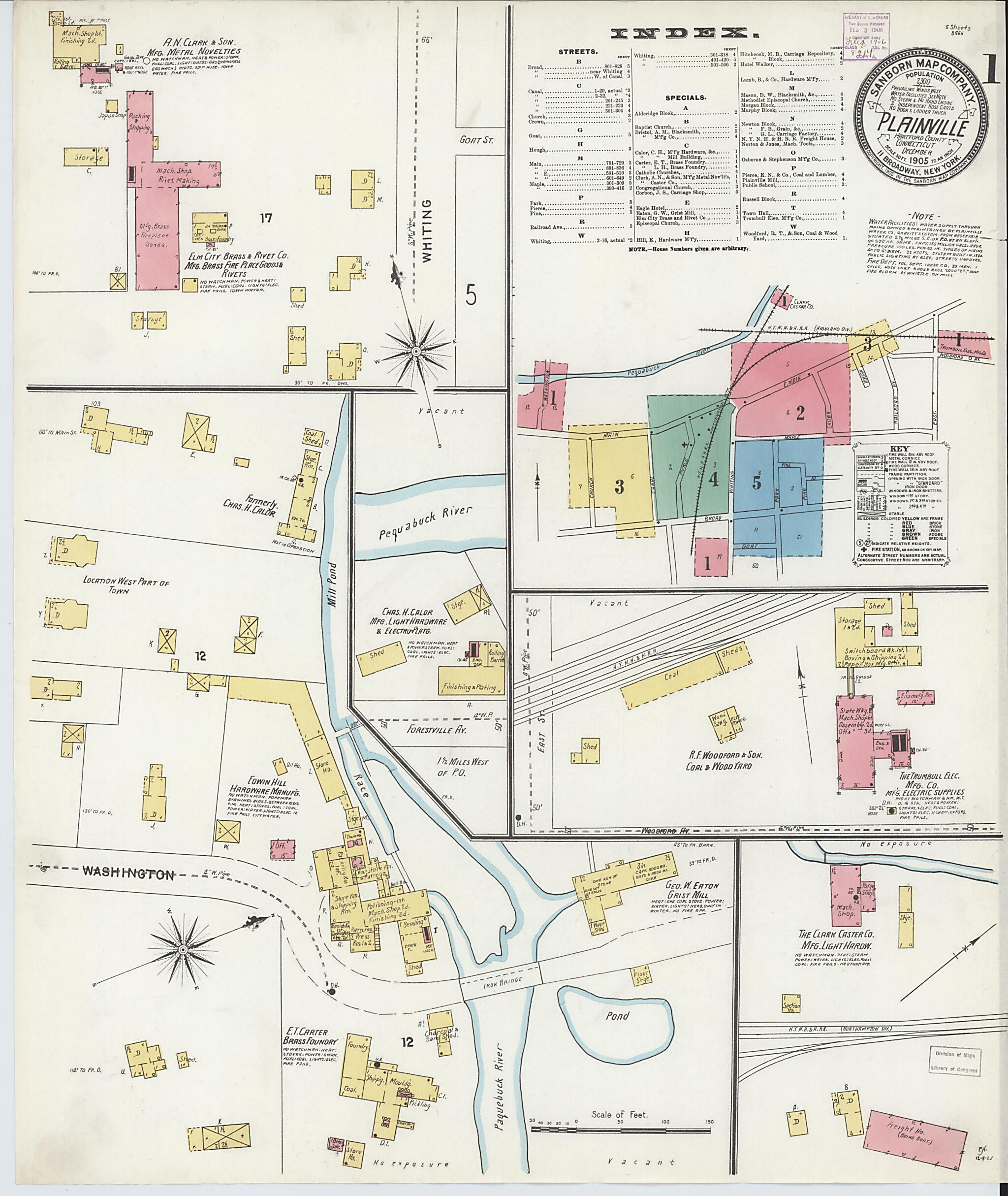 This old map of Plainville, Hartford County, Connecticut was created by Sanborn Map Company in 1905