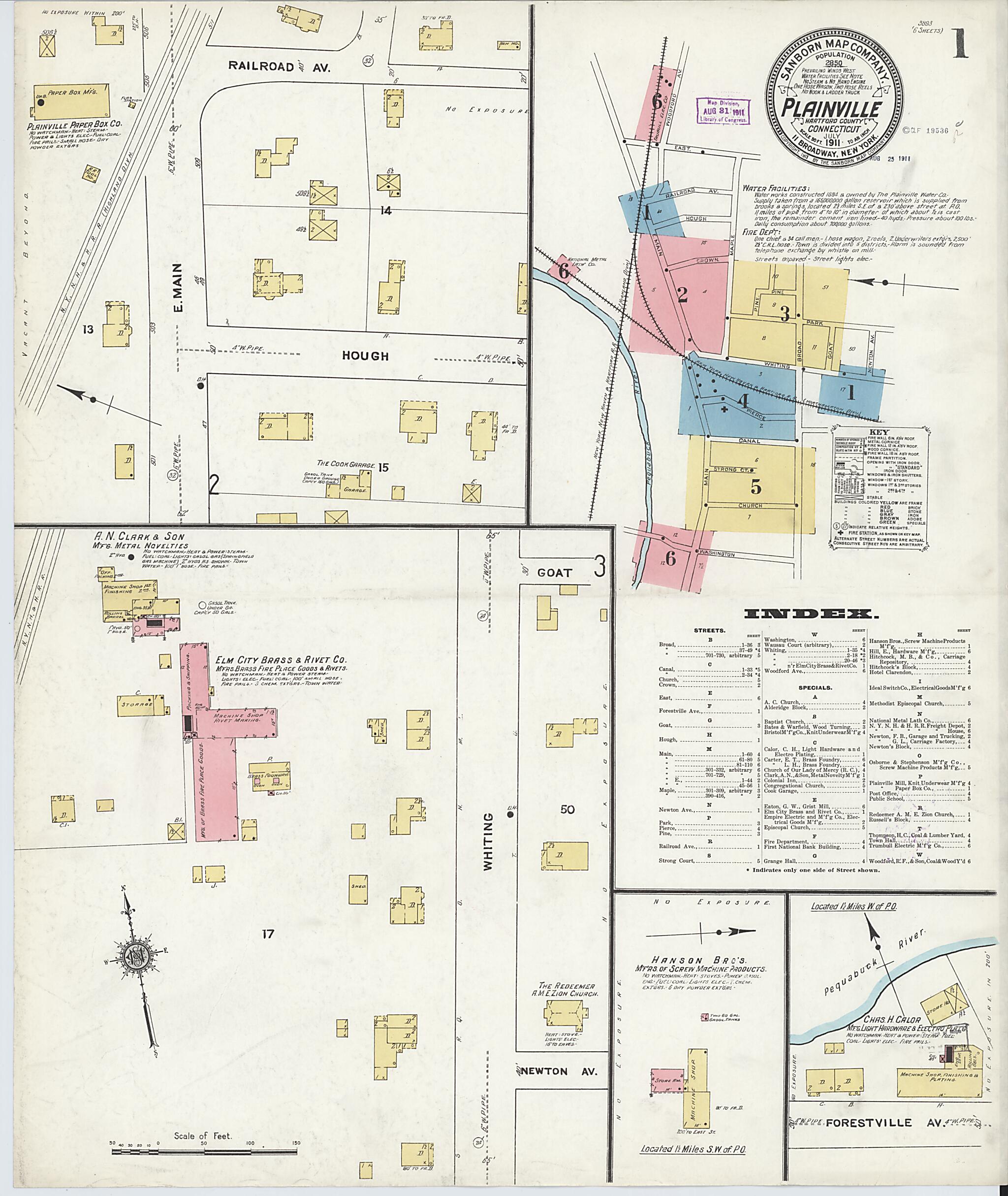 Plainville, Hartford County, Connecticut 1911 (Sheet 1 of 6) by Relic Map Company