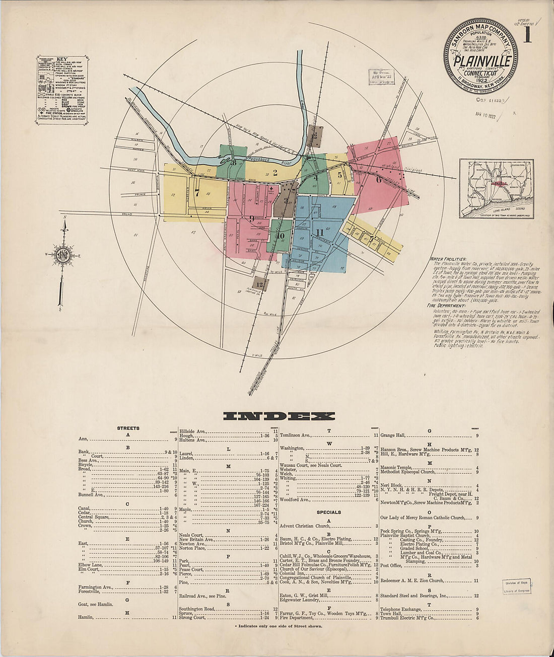 This old map of Plainville, Hartford County, Connecticut was created by Sanborn Map Company in 1922