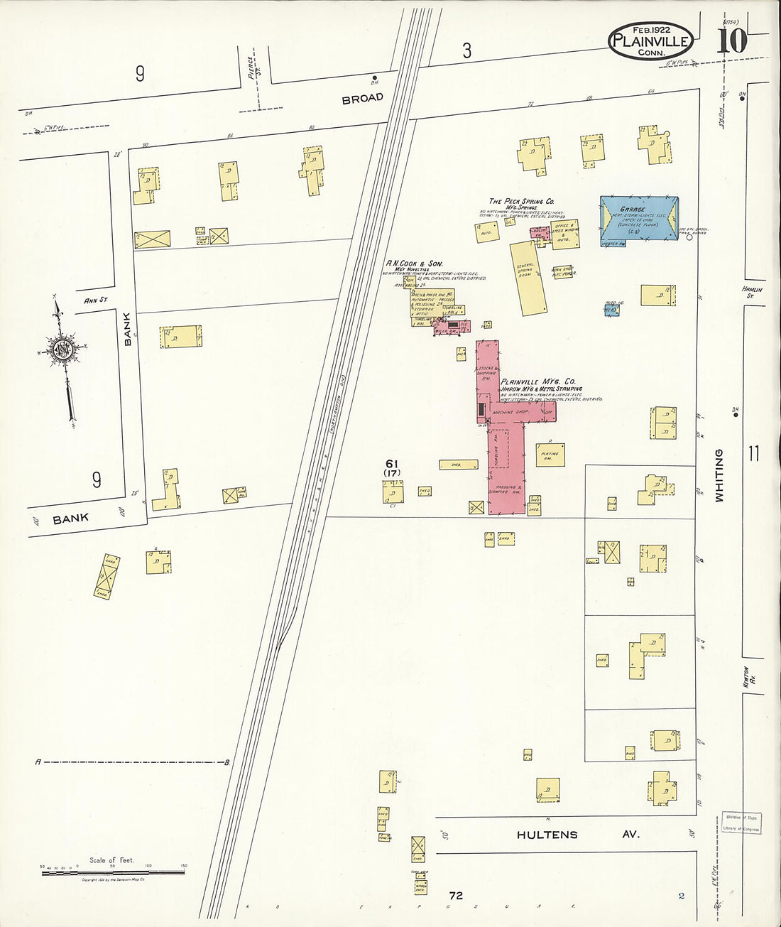 This old map of Plainville, Hartford County, Connecticut was created by Sanborn Map Company in 1922