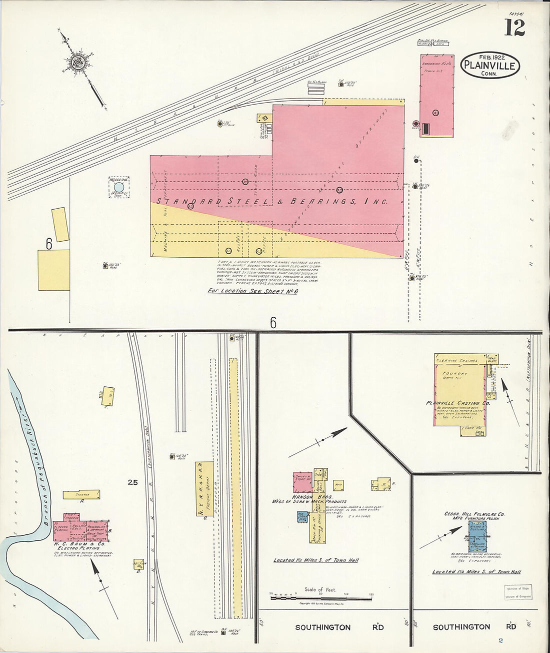 This old map of Plainville, Hartford County, Connecticut was created by Sanborn Map Company in 1922