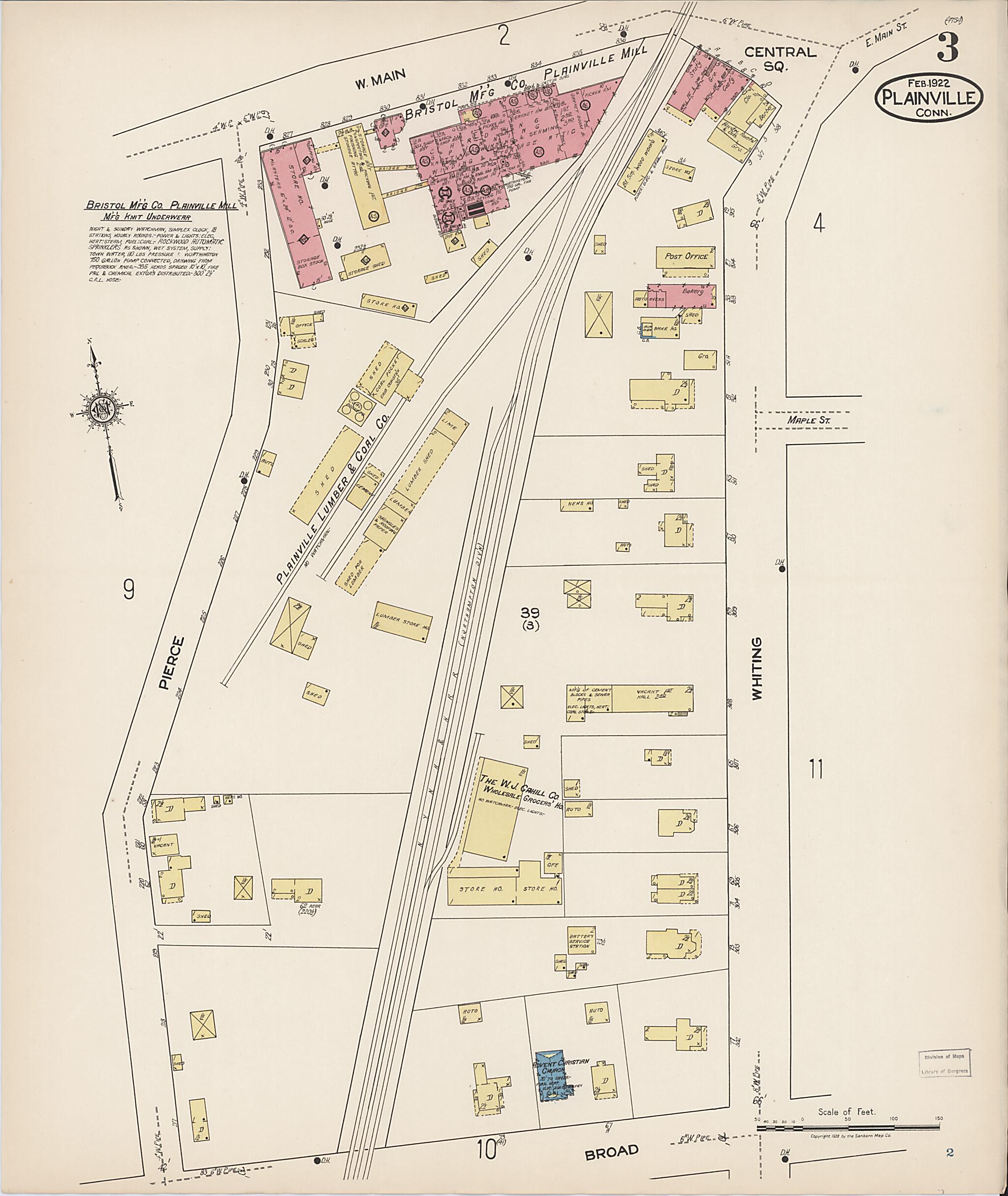 This old map of Plainville, Hartford County, Connecticut was created by Sanborn Map Company in 1922