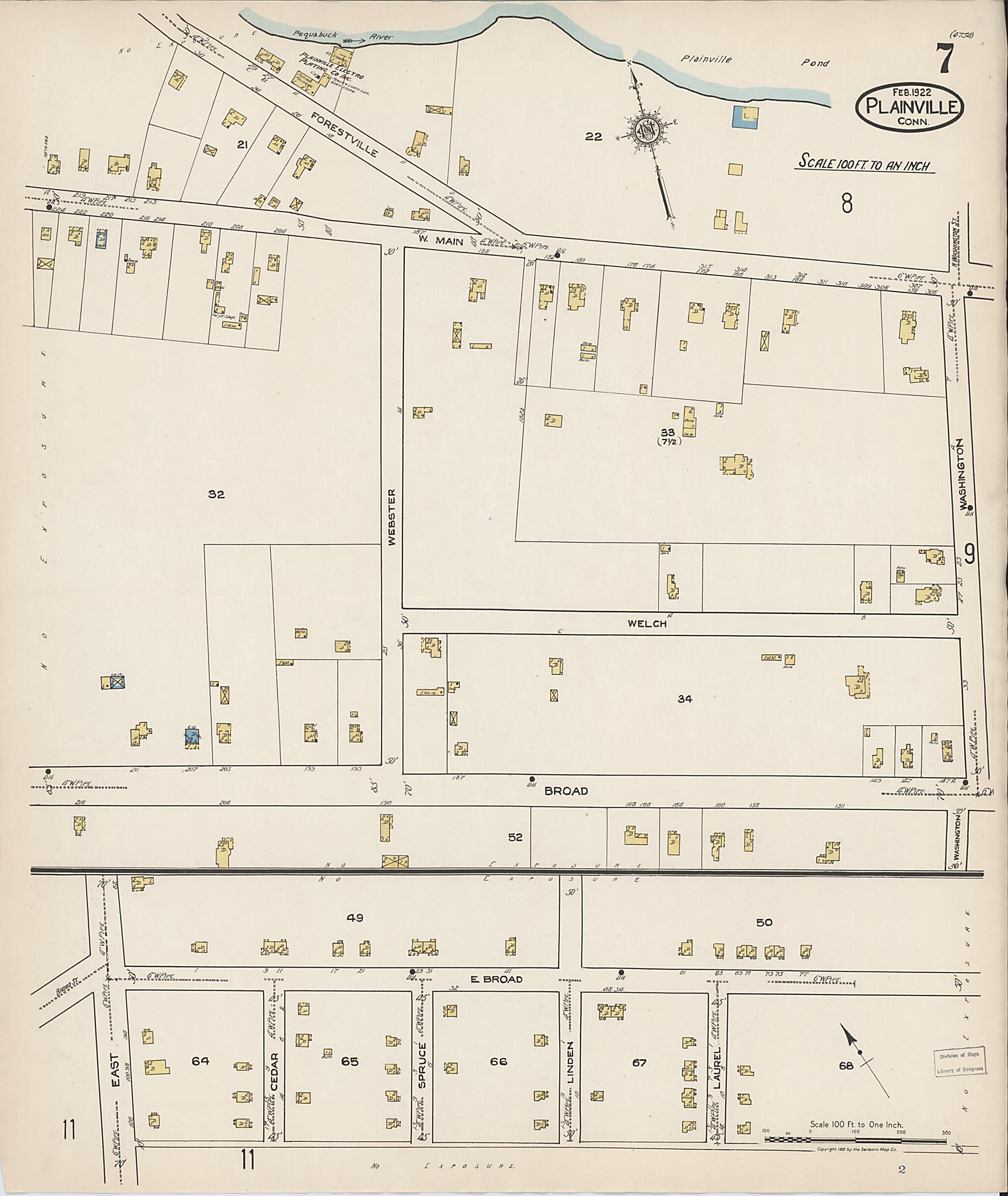 This old map of Plainville, Hartford County, Connecticut was created by Sanborn Map Company in 1922