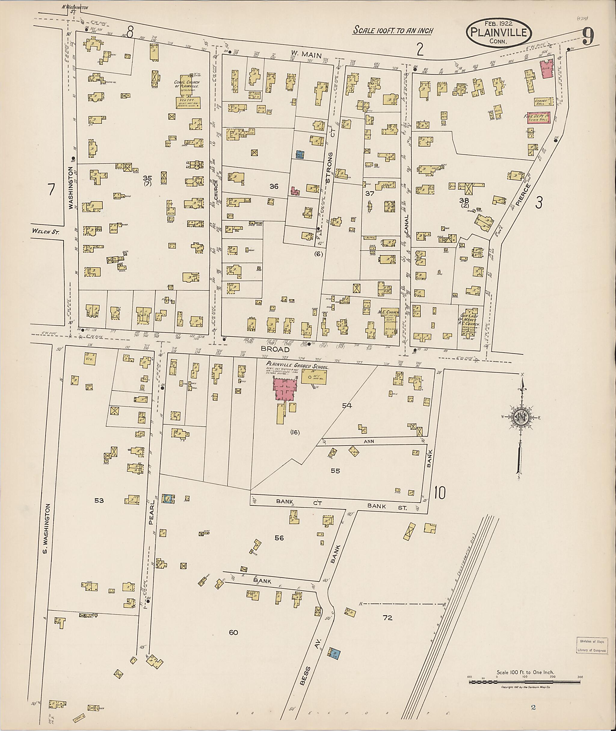 This old map of Plainville, Hartford County, Connecticut was created by Sanborn Map Company in 1922
