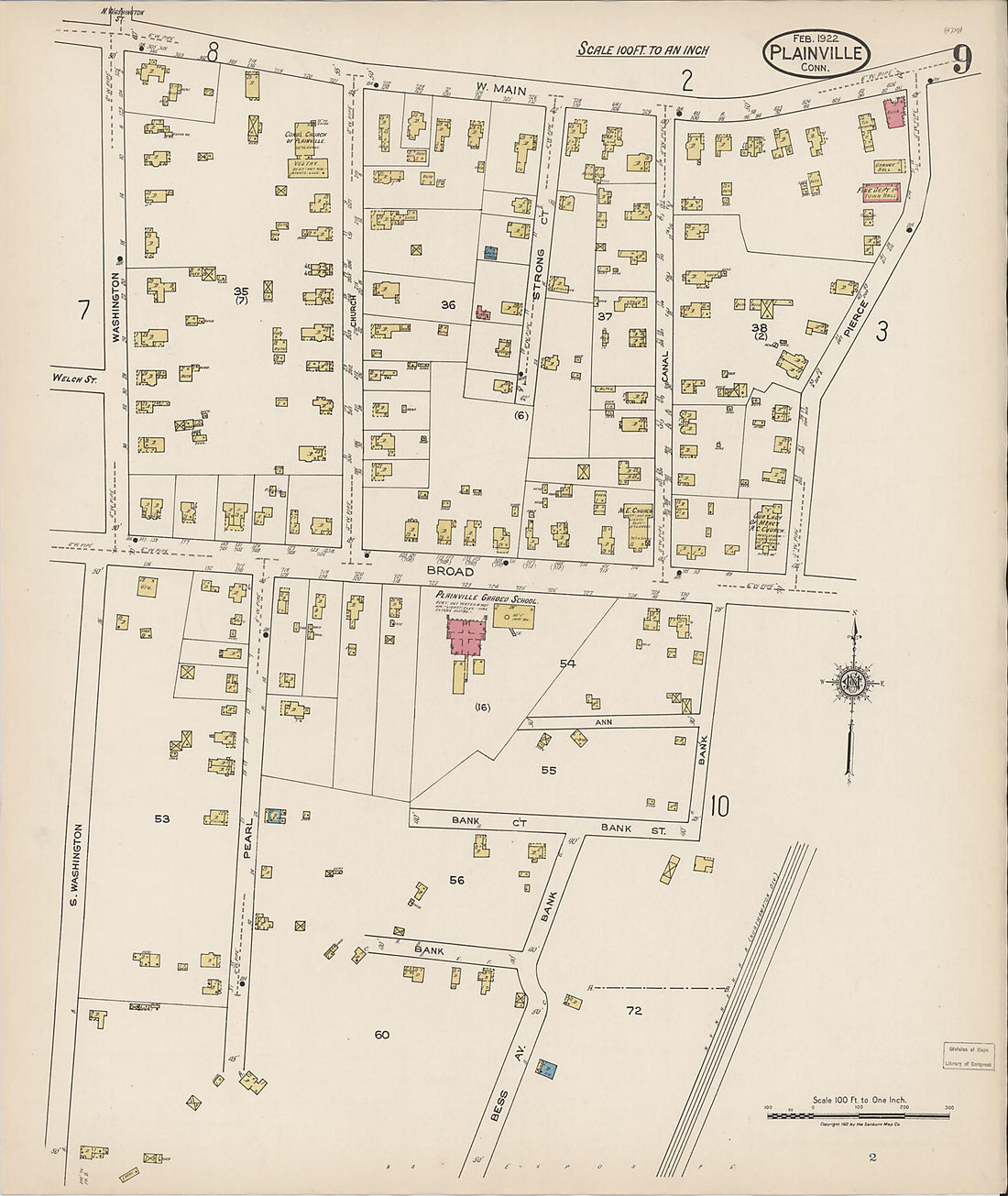 This old map of Plainville, Hartford County, Connecticut was created by Sanborn Map Company in 1922