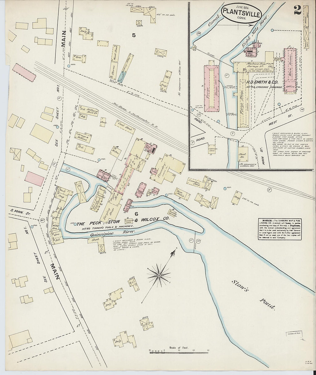 This old map of Plantsville, Hartford County, Connecticut was created by Sanborn Map Company in 1884