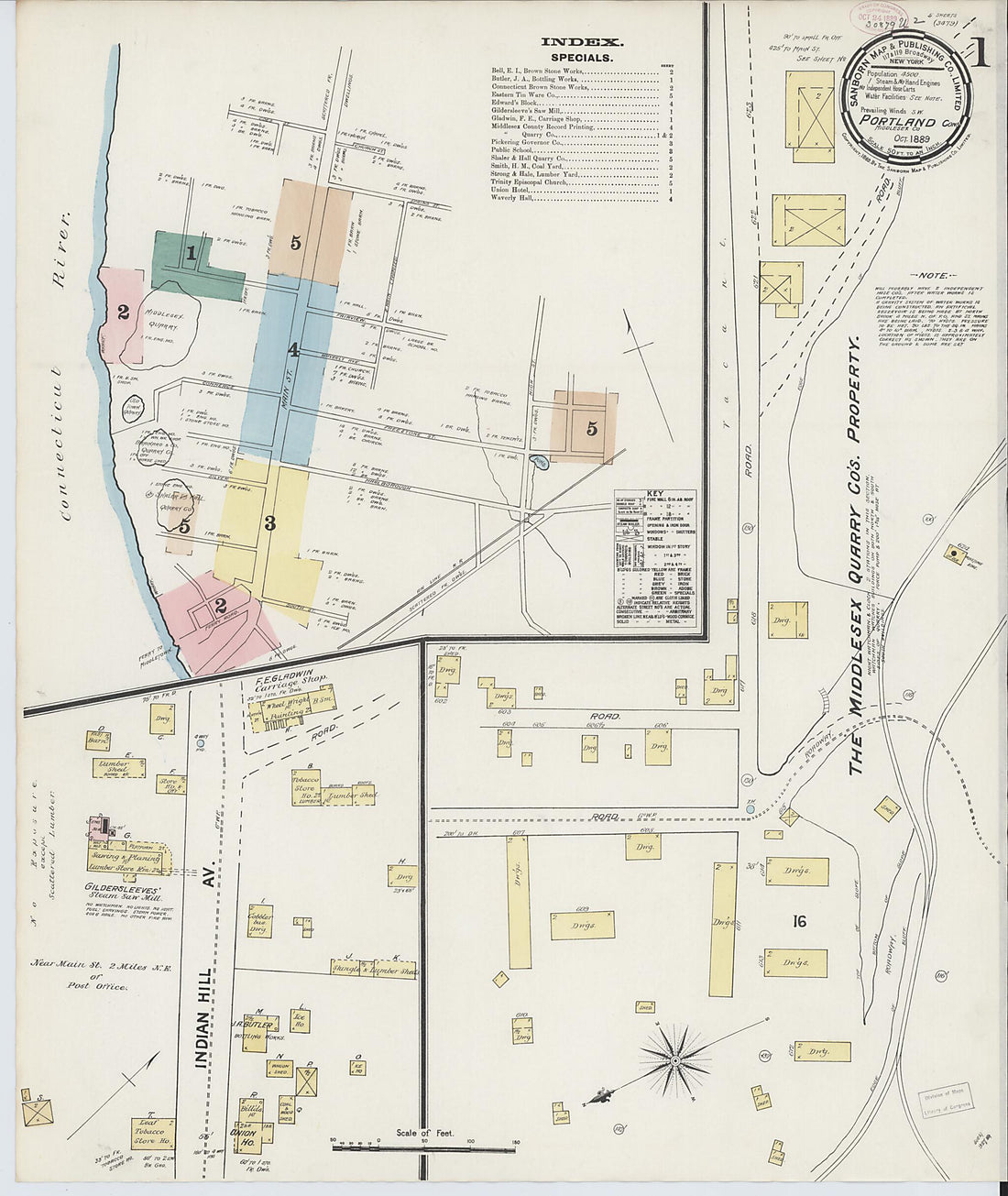 This old map of Portland, Middlesex County, Connecticut was created by Sanborn Map Company in 1889