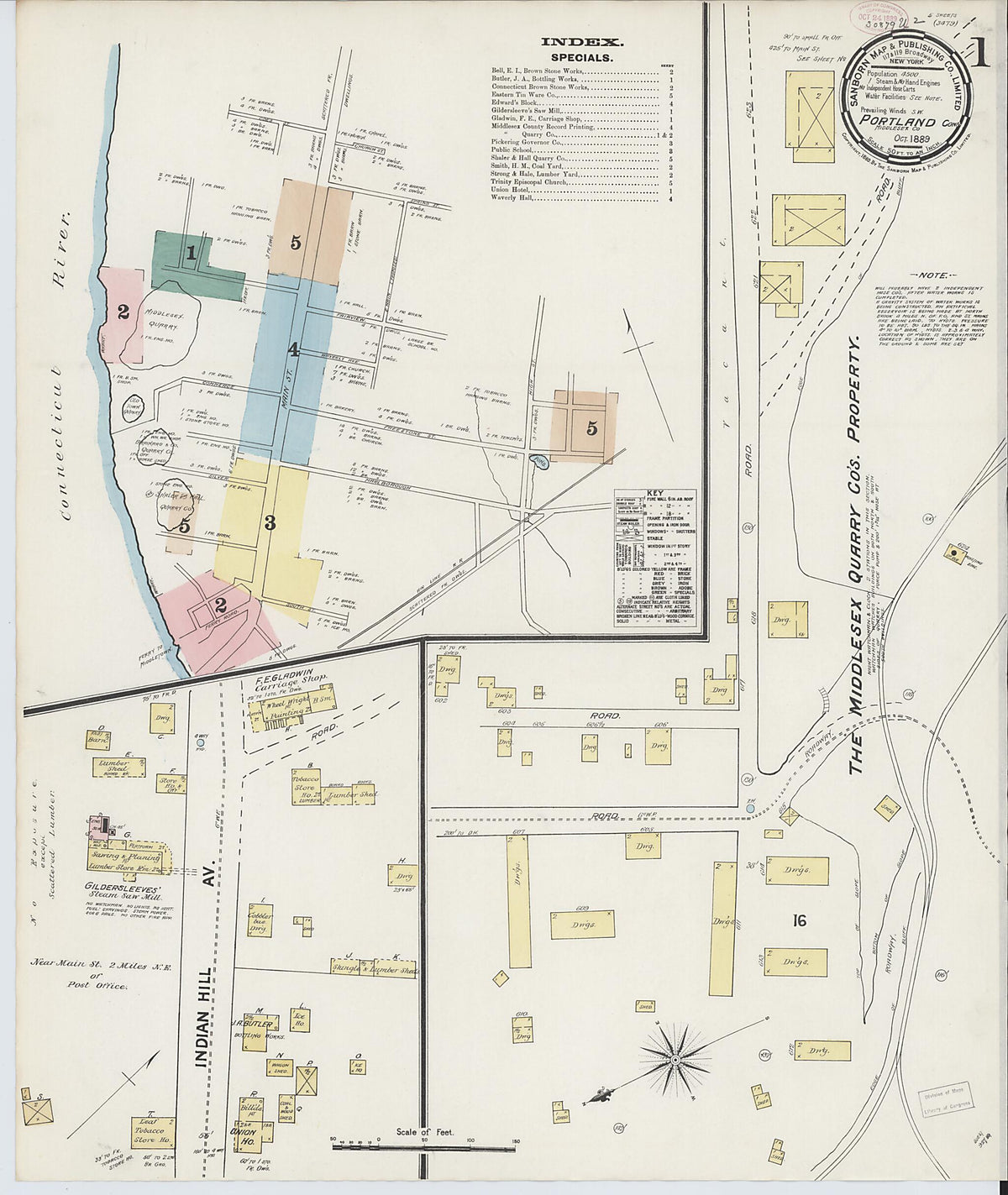 Portland, Middlesex County, Connecticut 1889 (Sheet 1 of 5) by Relic Map Company