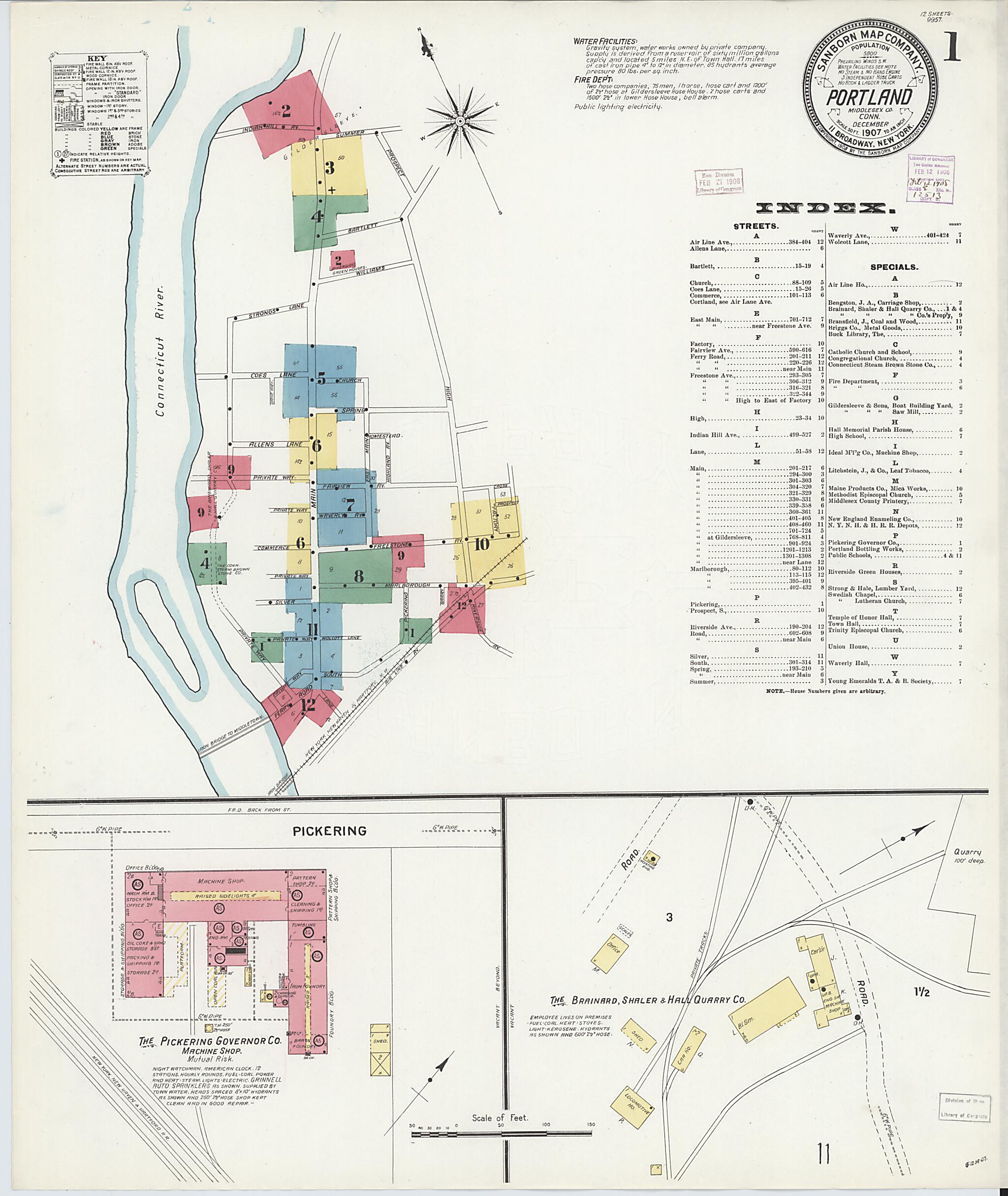 Portland, Middlesex County, Connecticut 1907 (Sheet 1 of 12) by Relic Map Company