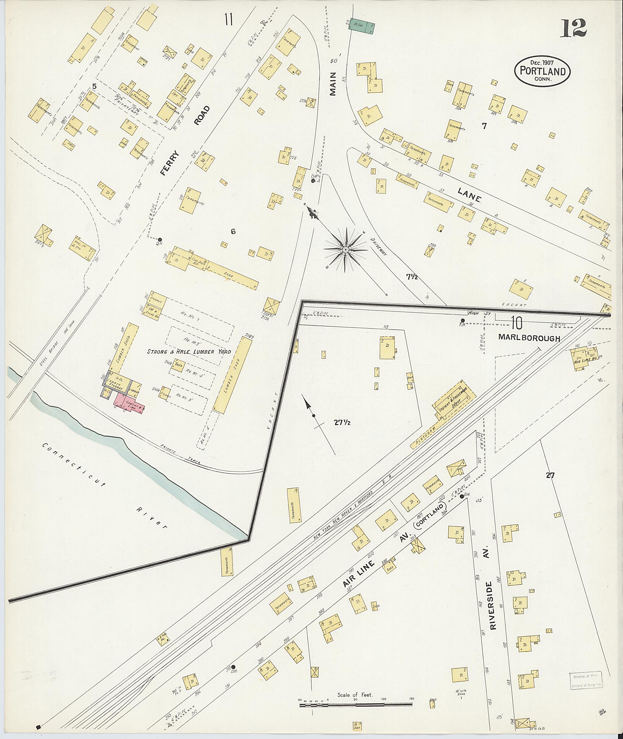 This old map of Portland, Middlesex County, Connecticut was created by Sanborn Map Company in 1907