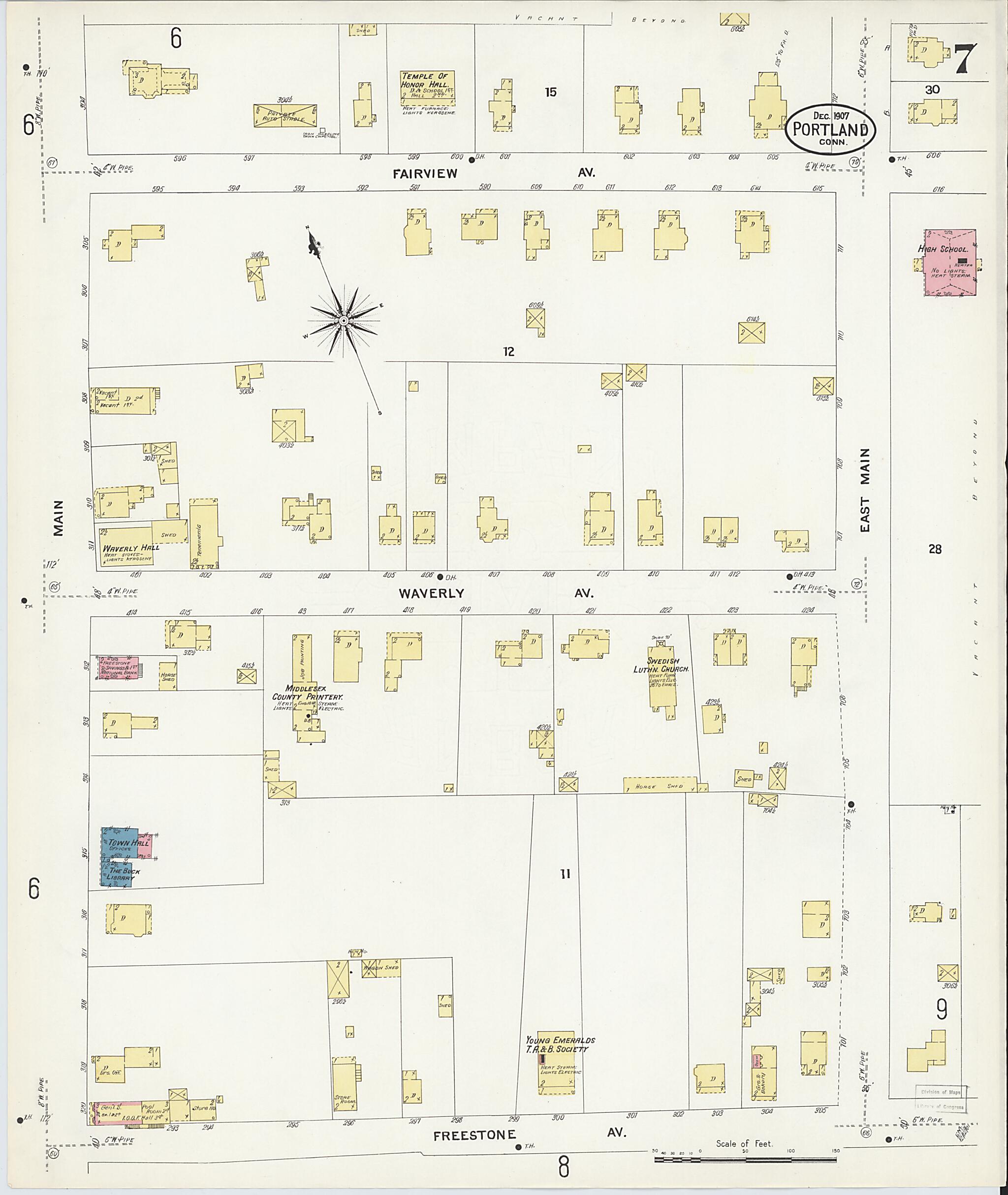 This old map of Portland, Middlesex County, Connecticut was created by Sanborn Map Company in 1907
