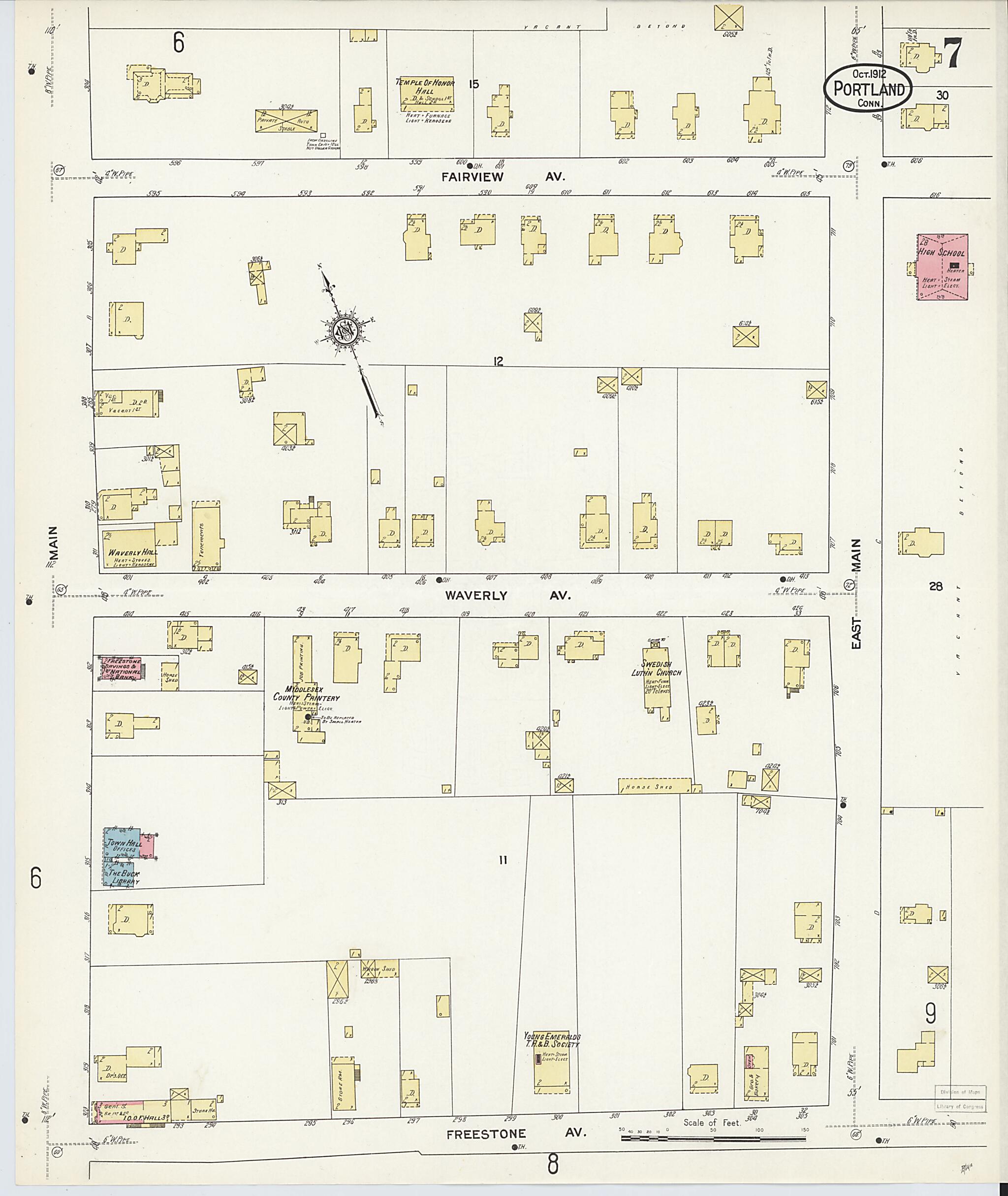 This old map of Portland, Middlesex County, Connecticut was created by Sanborn Map Company in 1912