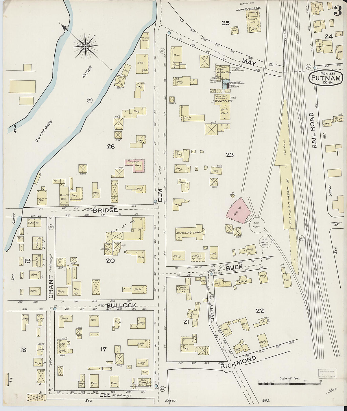 Putnam, Windham County, Connecticut 1887 (Sheet 3 of 5) by Relic Map Company