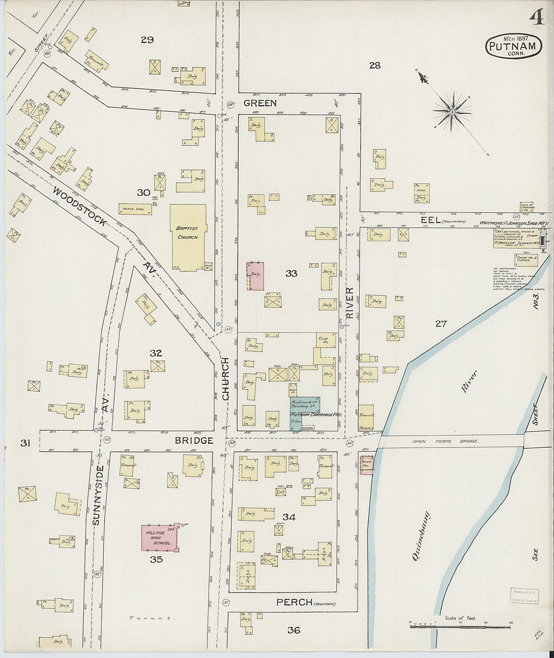 This old map of Putnam, Windham County, Connecticut was created by Sanborn Map Company in 1887