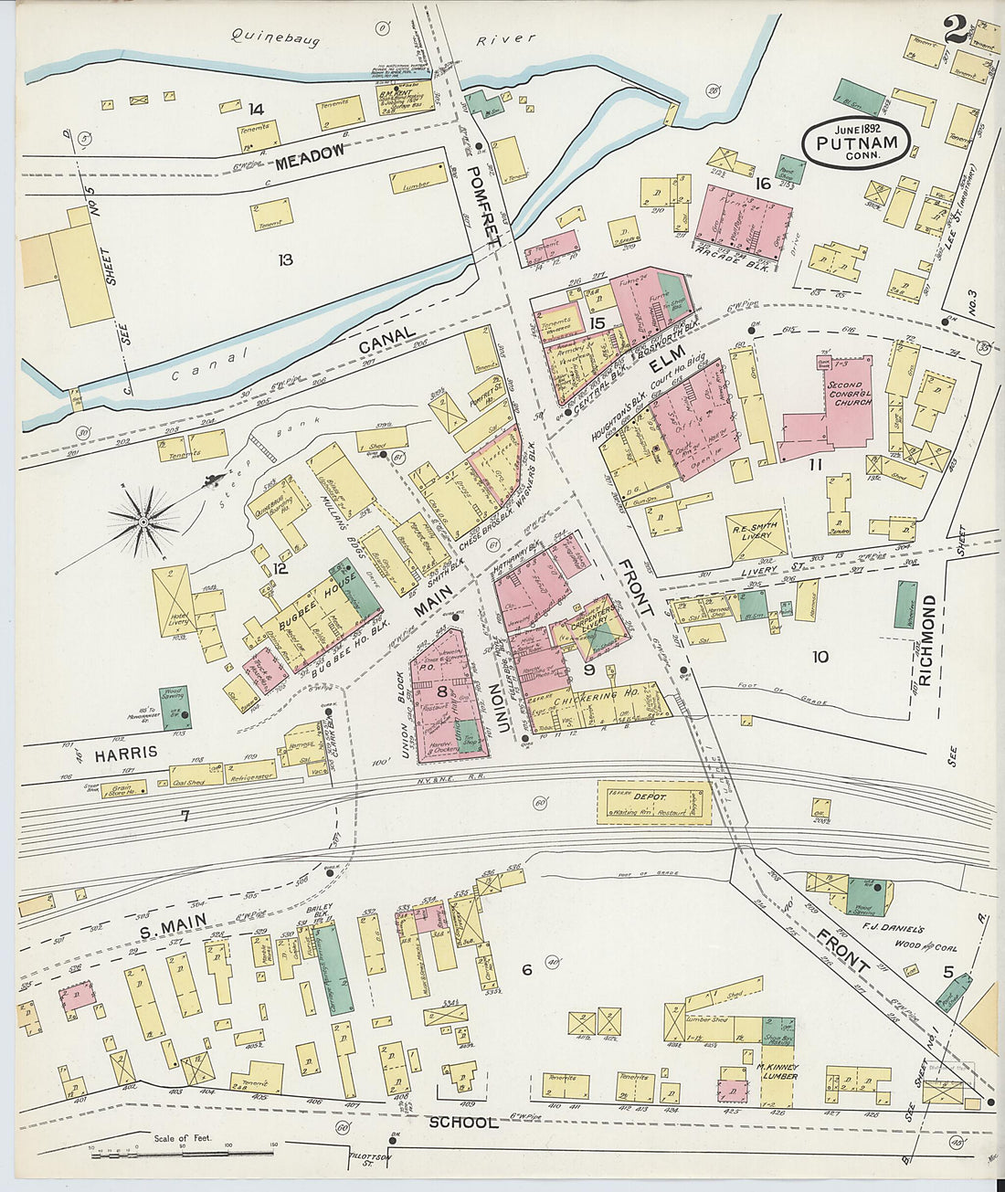 This old map of Putnam, Windham County, Connecticut was created by Sanborn Map Company in 1892