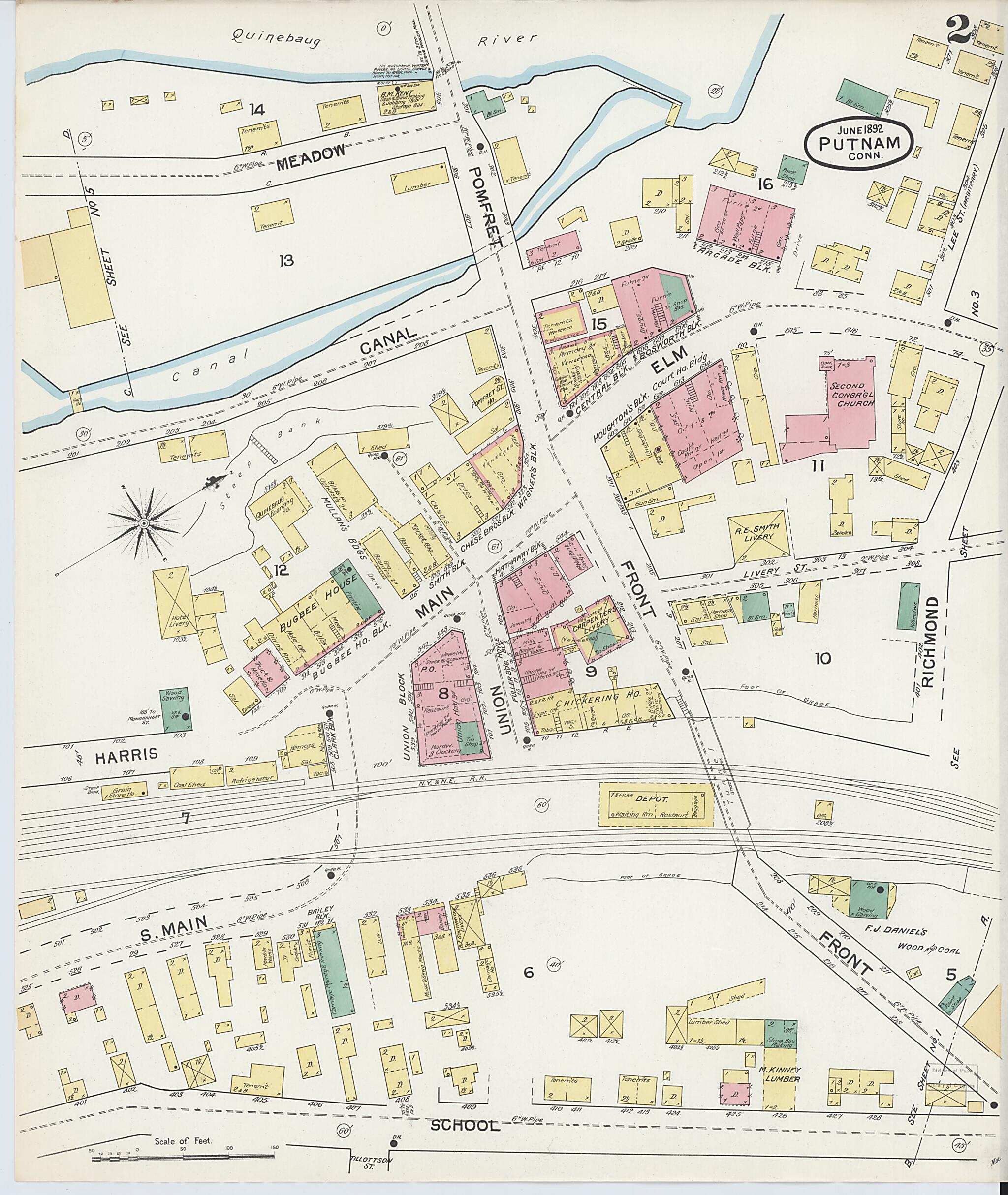This old map of Putnam, Windham County, Connecticut was created by Sanborn Map Company in 1892